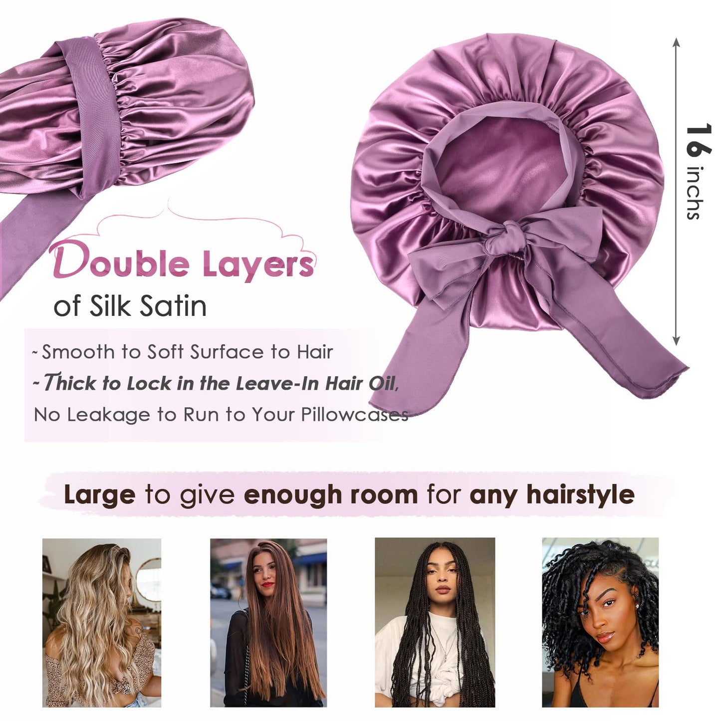 YANIBEST Satin Bonnet Silk Bonnet for Sleeping Double Layer Satin Lined Hair Bonnet with Tie Band Bonnets for Women Natural Curly Hair