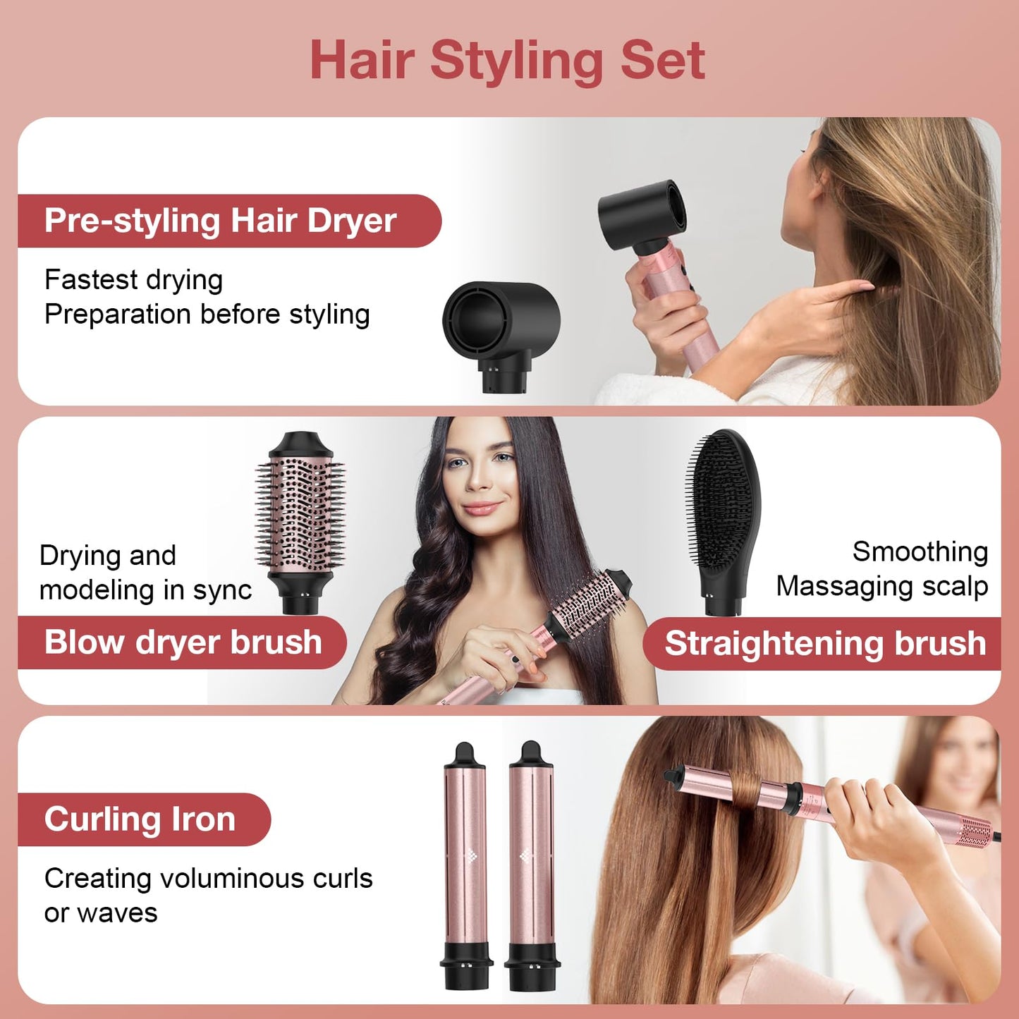 Brightup Blow Dryer Brush with 110,000 RPM High-Speed Negative Ionic Hair Dryer, Straightener Brush, Auto Wrap Curlers, Professional 5 in 1 Hot Air Styler for Fast Drying Curling Volumizing & Styling