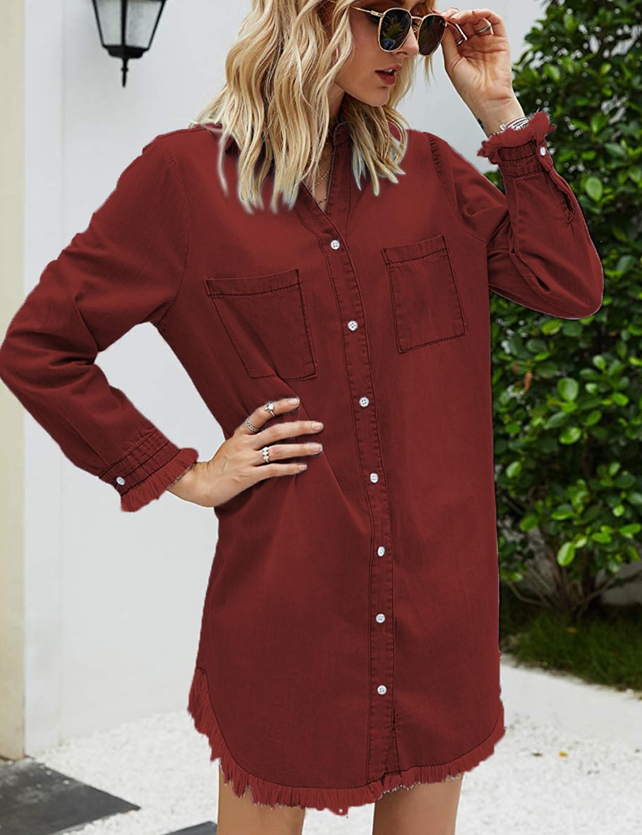 Zilcremo Women Denim Shirt Dresses Long Sleeve Shirt Dresses