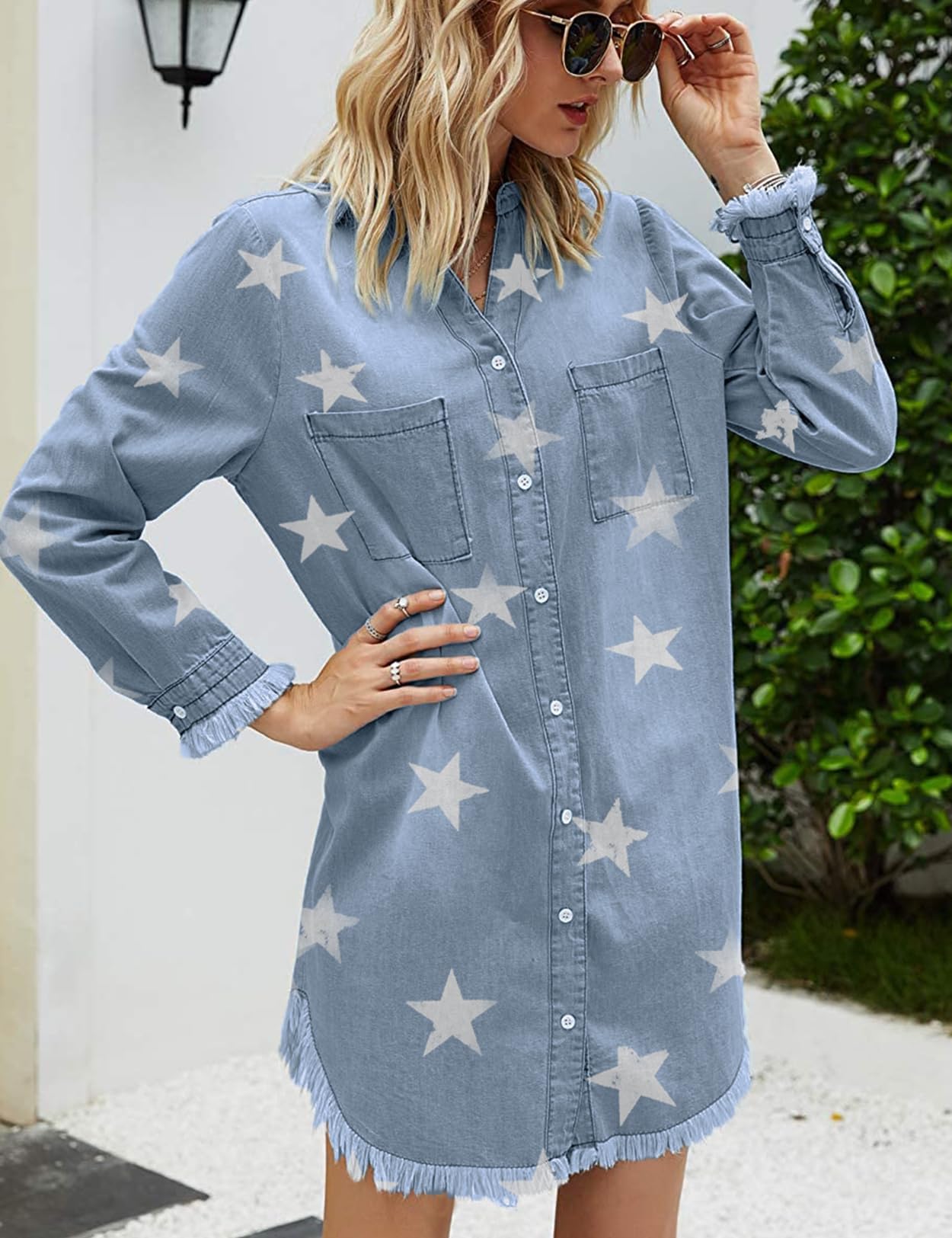 Zilcremo Women Denim Shirt Dresses Long Sleeve Shirt Dresses