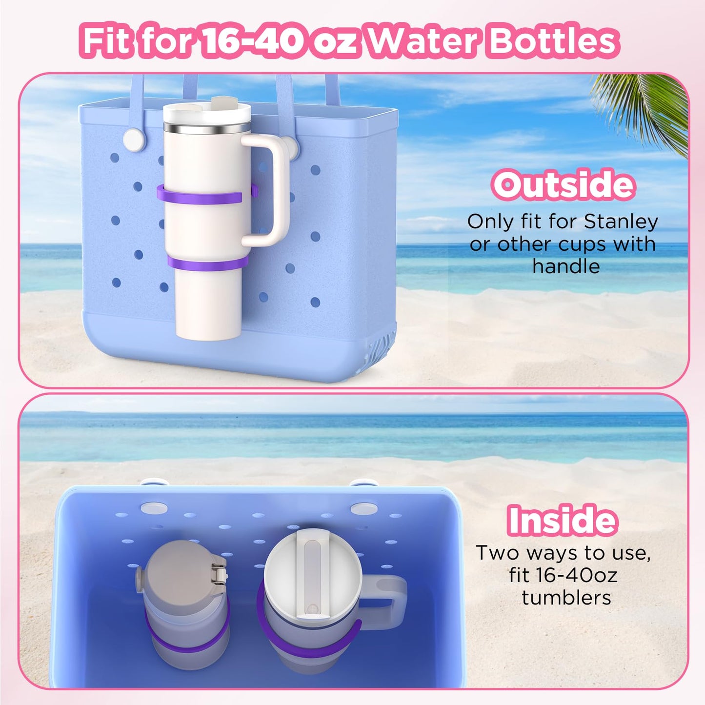 OUTXE 2 Pack Cup Holder for Bogg Bag, Fits 16-40oz Stanley, Insert Drink Holder Attachment Compatible with All Bogg Bags & Simply Southern Beach Tote Bag (40oz-Cream)