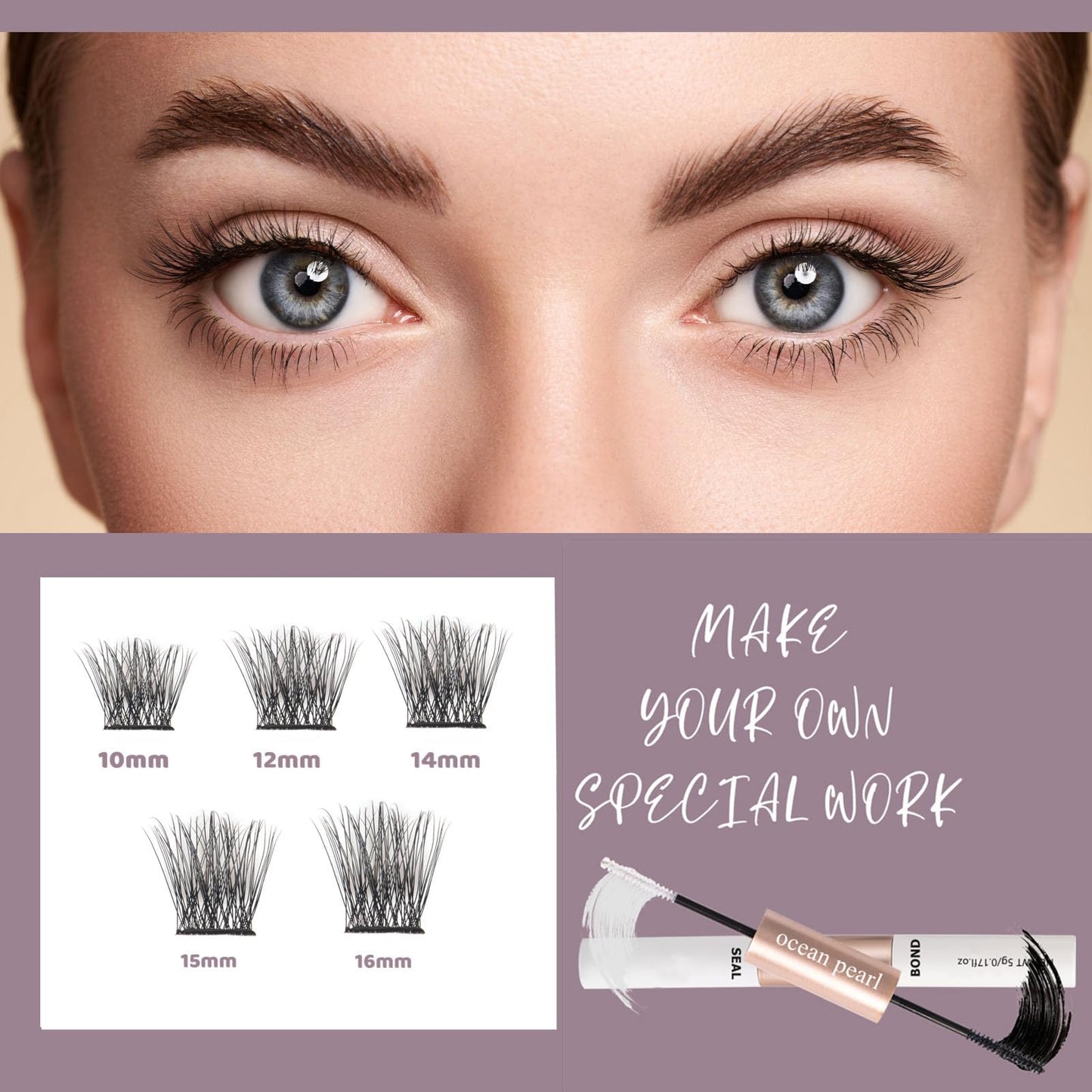 Lash Extension Kit 72 Cluster Individual Lashes Natural with Lash Bond and Seal Super Hold Eyelash Tweezers Lash Glue Remover Easy to Remove Lash Clusters Kit DIY at Home 10-16mm C/D Curl - OP01