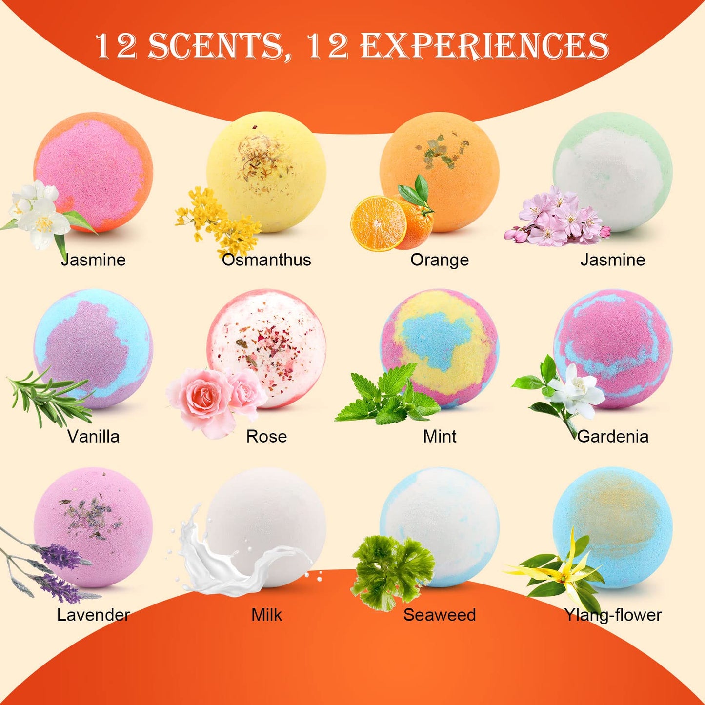 KASTU Bath Bombs Salt Balls,12 PCS Gift Set,Vanilla Menthol Rose Extract Essential Oils,Moisturizing Dry Skin,Fizzy Spa,Relaxing,Bubble Bath Bomb for Gifts Idea for Men Women