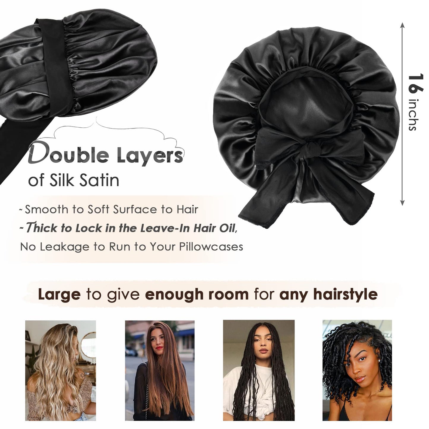 YANIBEST Satin Bonnet Silk Bonnet for Sleeping Double Layer Satin Lined Hair Bonnet with Tie Band Bonnets for Women Natural Curly Hair