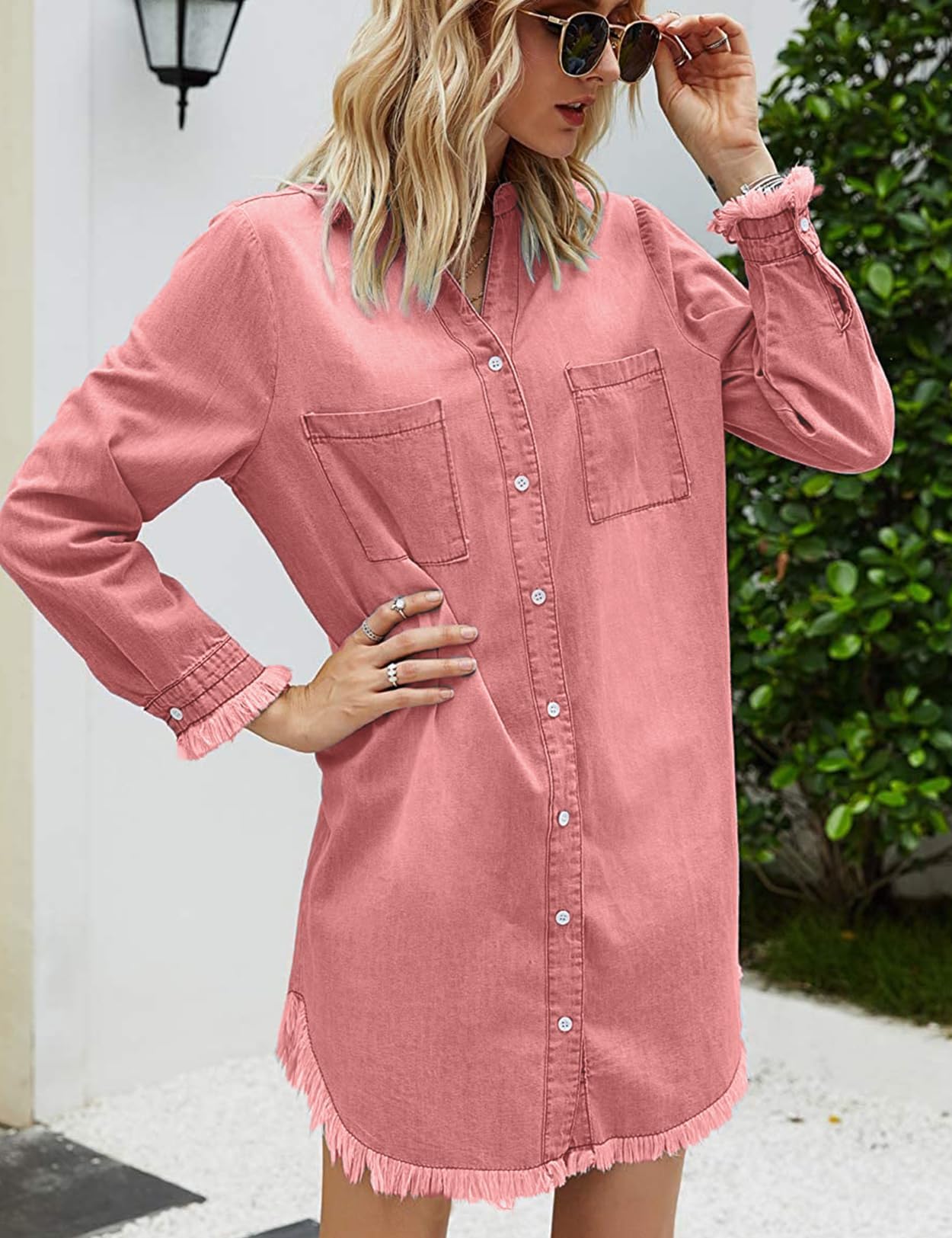 Zilcremo Women Denim Shirt Dresses Long Sleeve Shirt Dresses