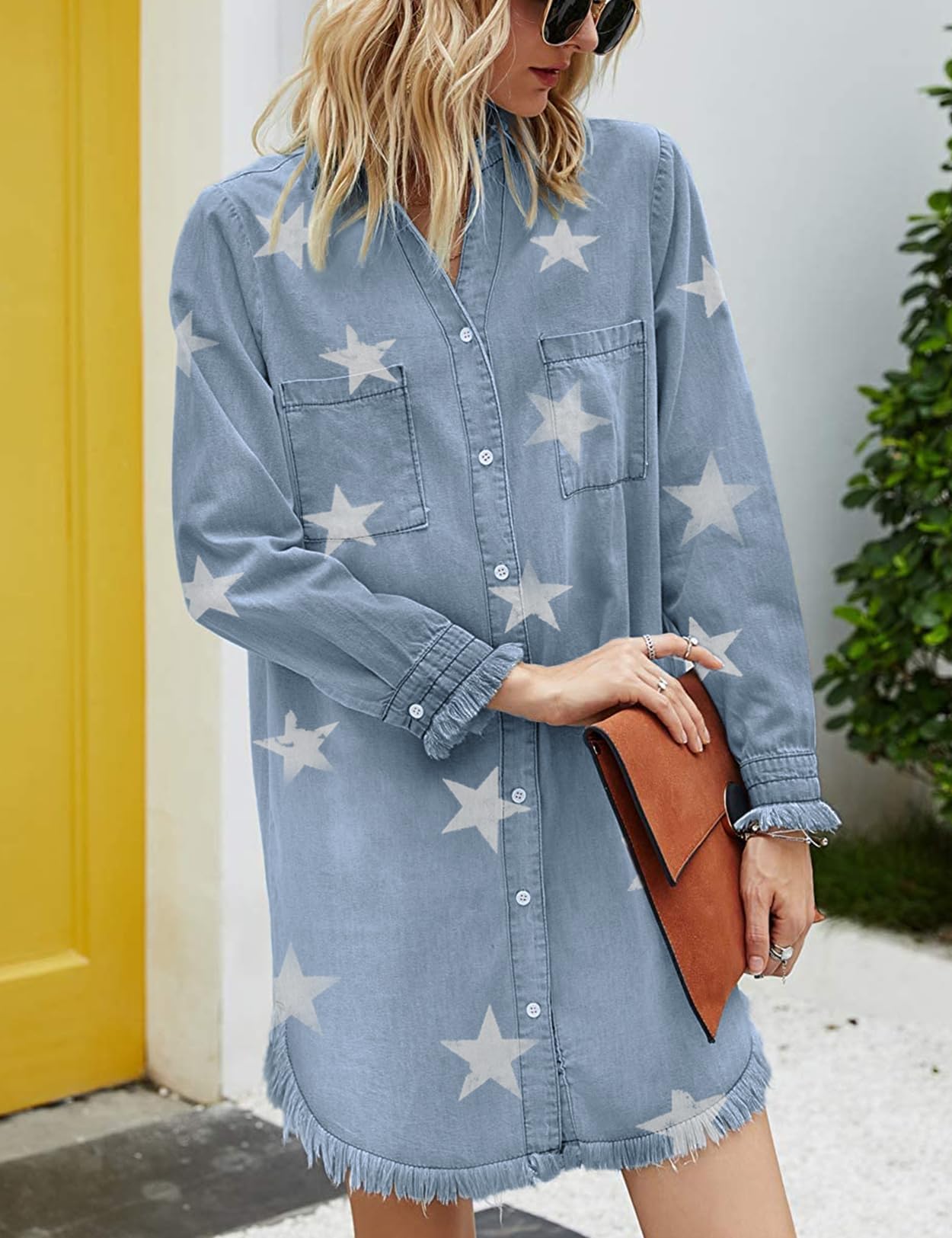 Zilcremo Women Denim Shirt Dresses Long Sleeve Shirt Dresses