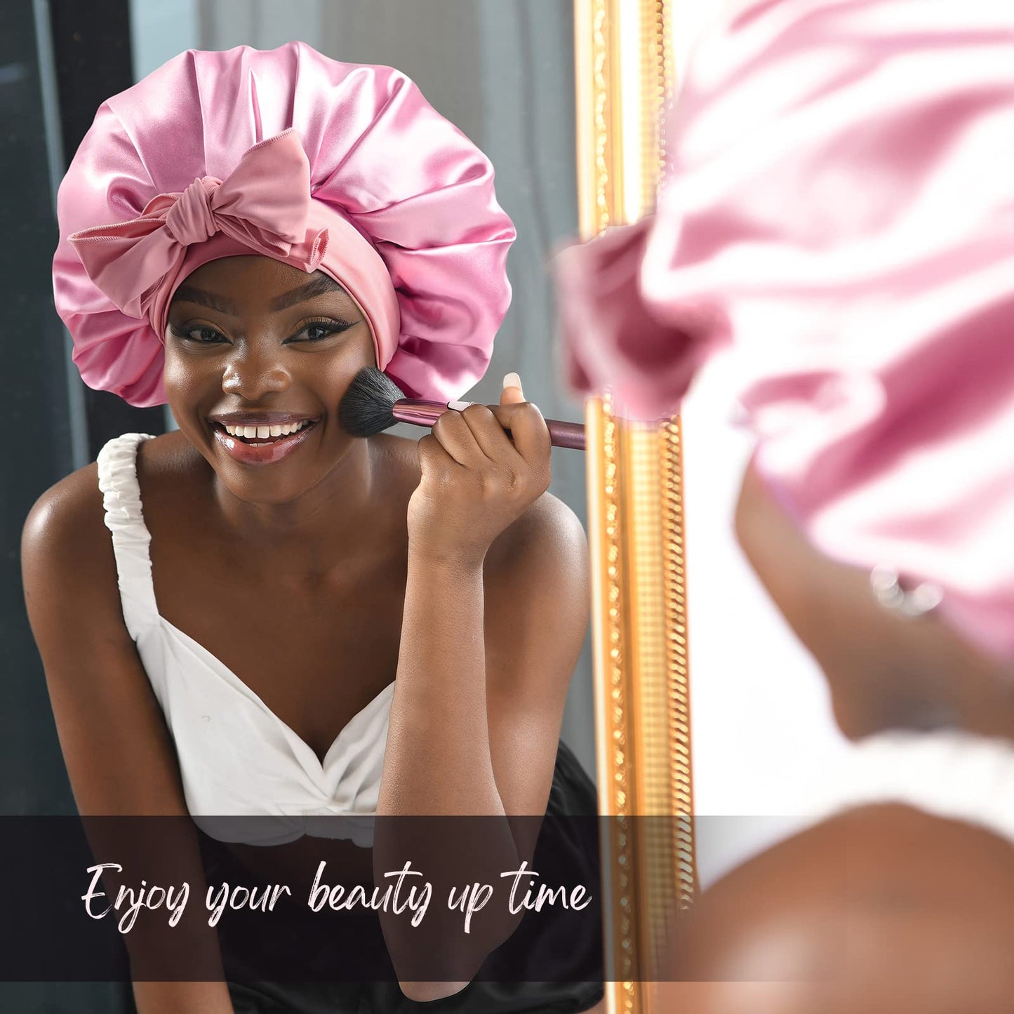 YANIBEST Satin Bonnet Silk Bonnet for Sleeping Double Layer Satin Lined Hair Bonnet with Tie Band Bonnets for Women Natural Curly Hair