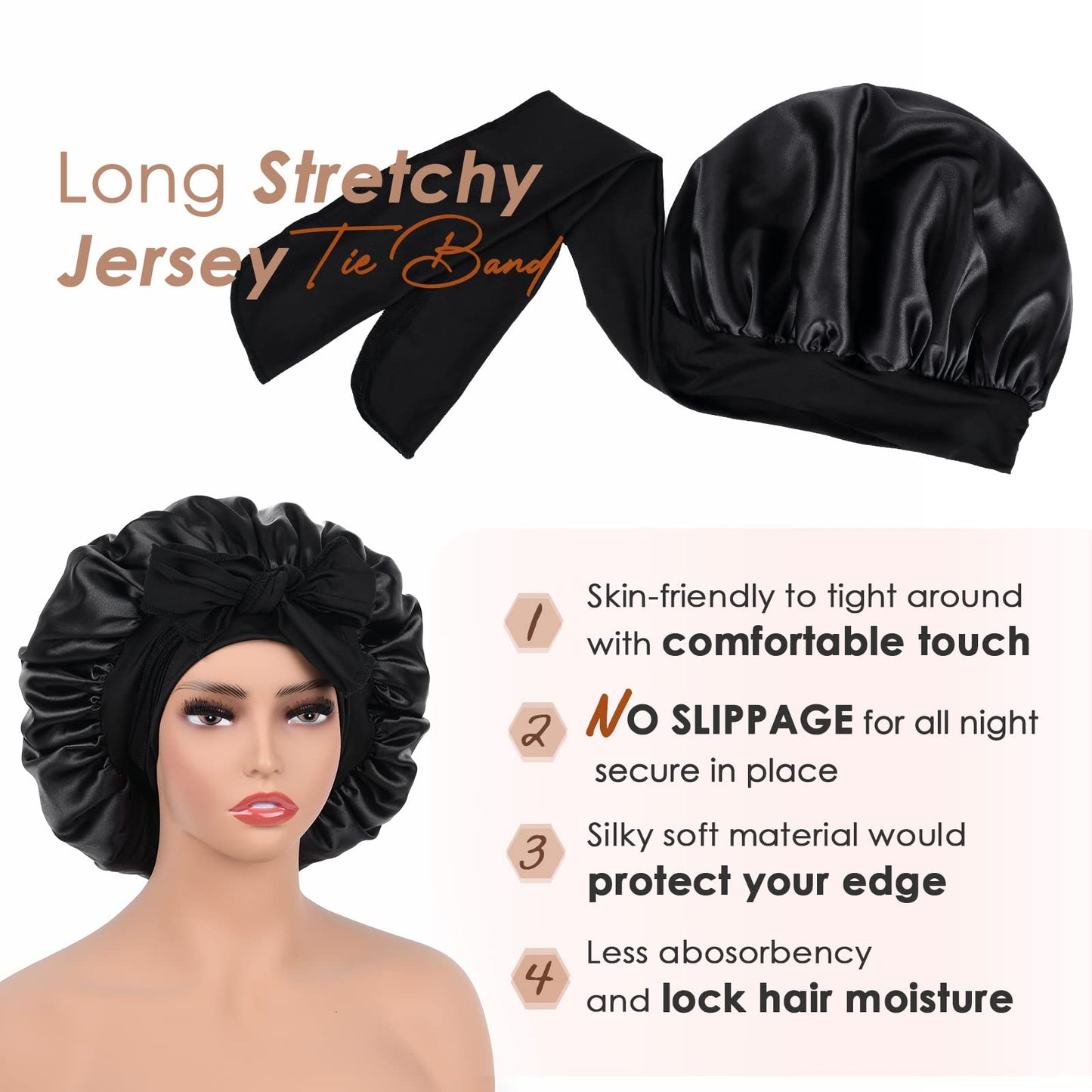 YANIBEST Satin Bonnet Silk Bonnet for Sleeping Double Layer Satin Lined Hair Bonnet with Tie Band Bonnets for Women Natural Curly Hair