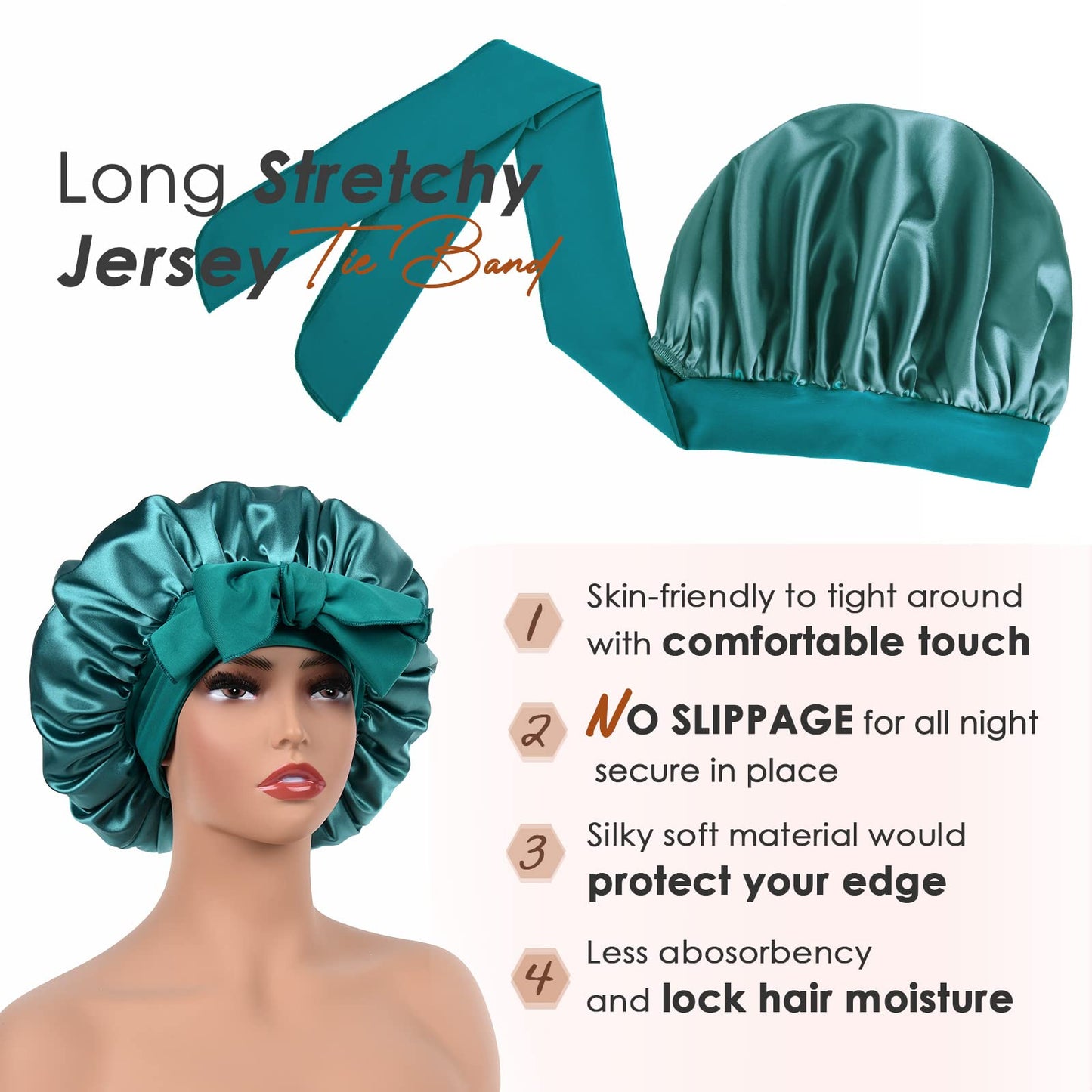 YANIBEST Satin Bonnet Silk Bonnet for Sleeping Double Layer Satin Lined Hair Bonnet with Tie Band Bonnets for Women Natural Curly Hair