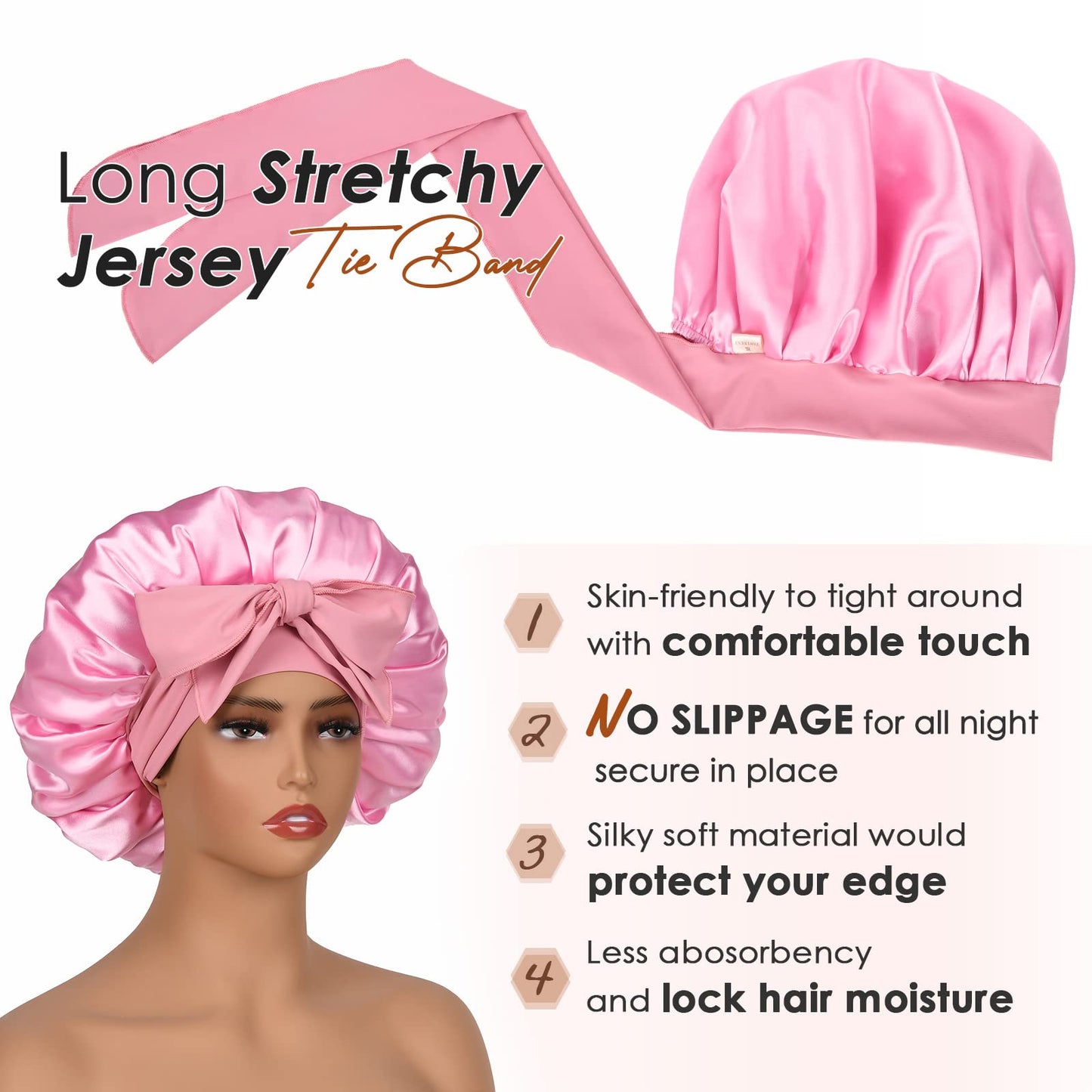 YANIBEST Satin Bonnet Silk Bonnet for Sleeping Double Layer Satin Lined Hair Bonnet with Tie Band Bonnets for Women Natural Curly Hair