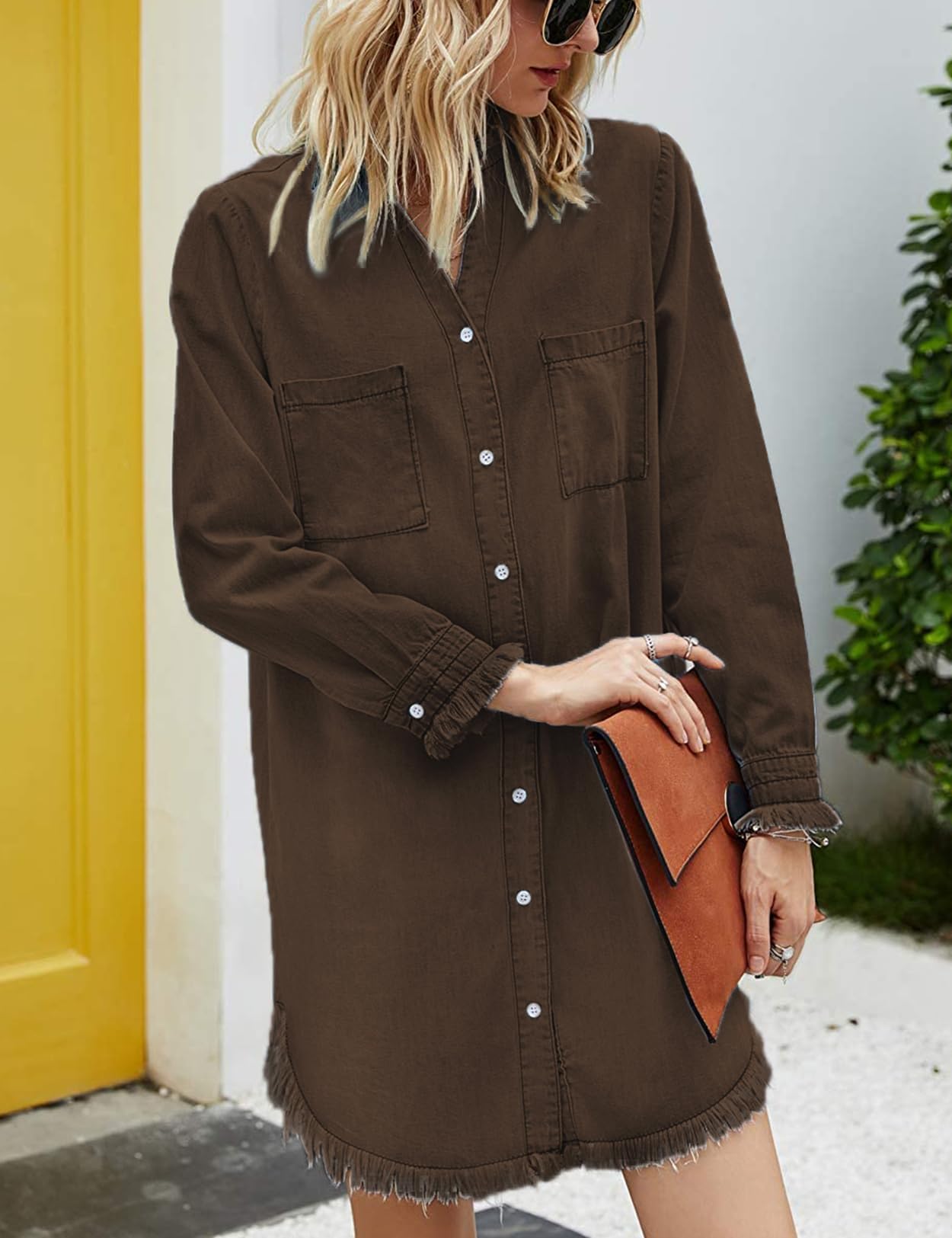 Zilcremo Women Denim Shirt Dresses Long Sleeve Shirt Dresses
