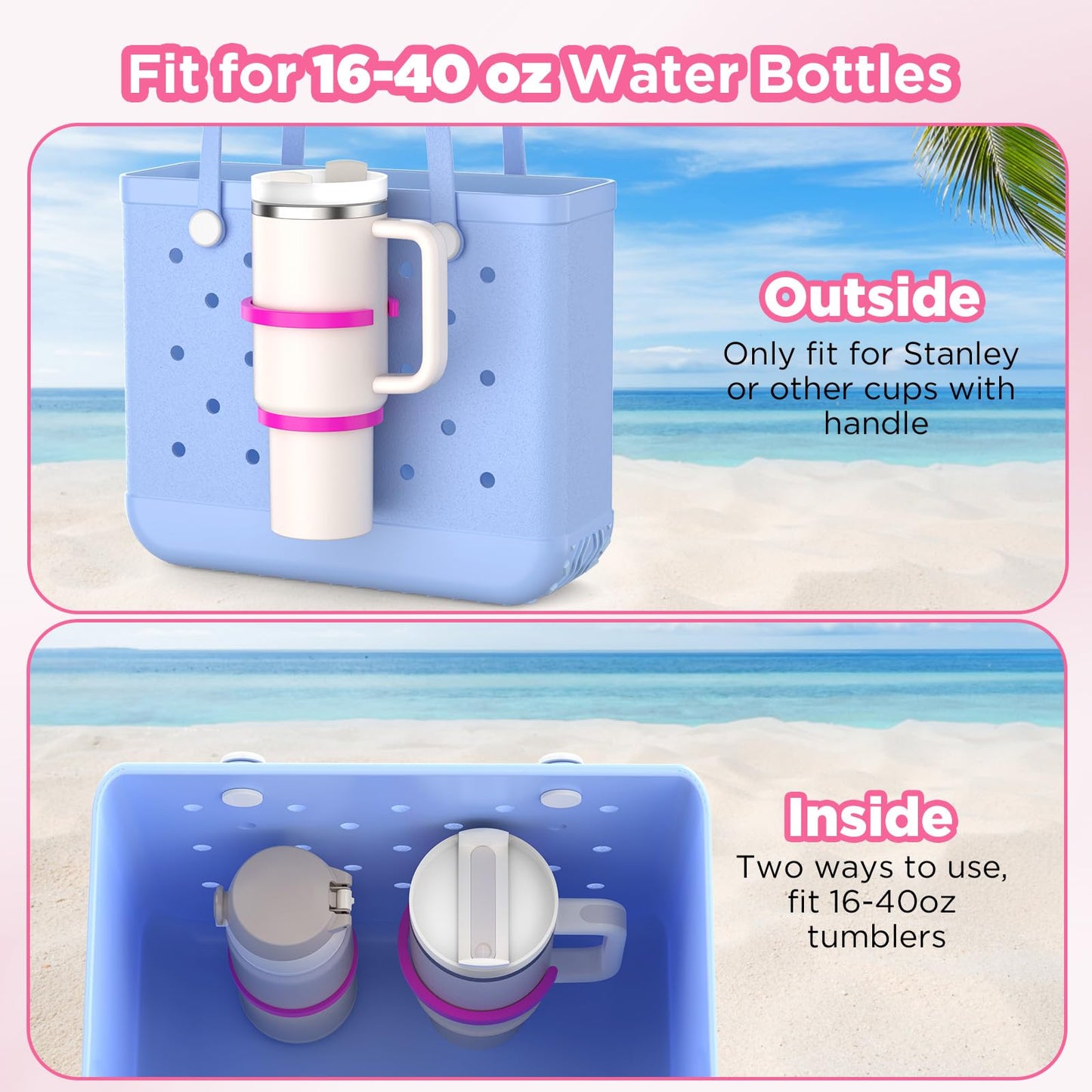 OUTXE 2 Pack Cup Holder for Bogg Bag, Fits 16-40oz Stanley, Insert Drink Holder Attachment Compatible with All Bogg Bags & Simply Southern Beach Tote Bag (40oz-Cream)