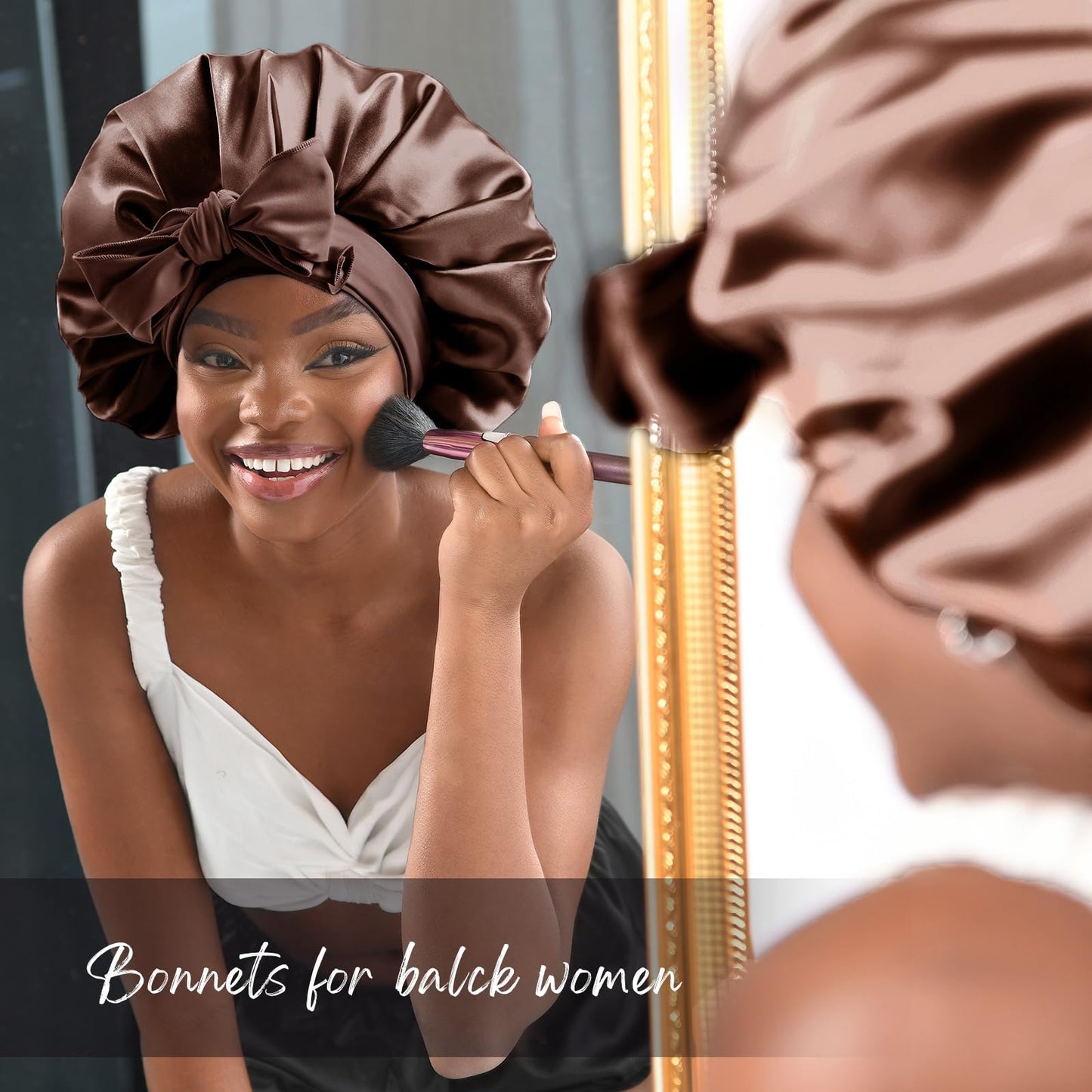 YANIBEST Satin Bonnet Silk Bonnet for Sleeping Double Layer Satin Lined Hair Bonnet with Tie Band Bonnets for Women Natural Curly Hair