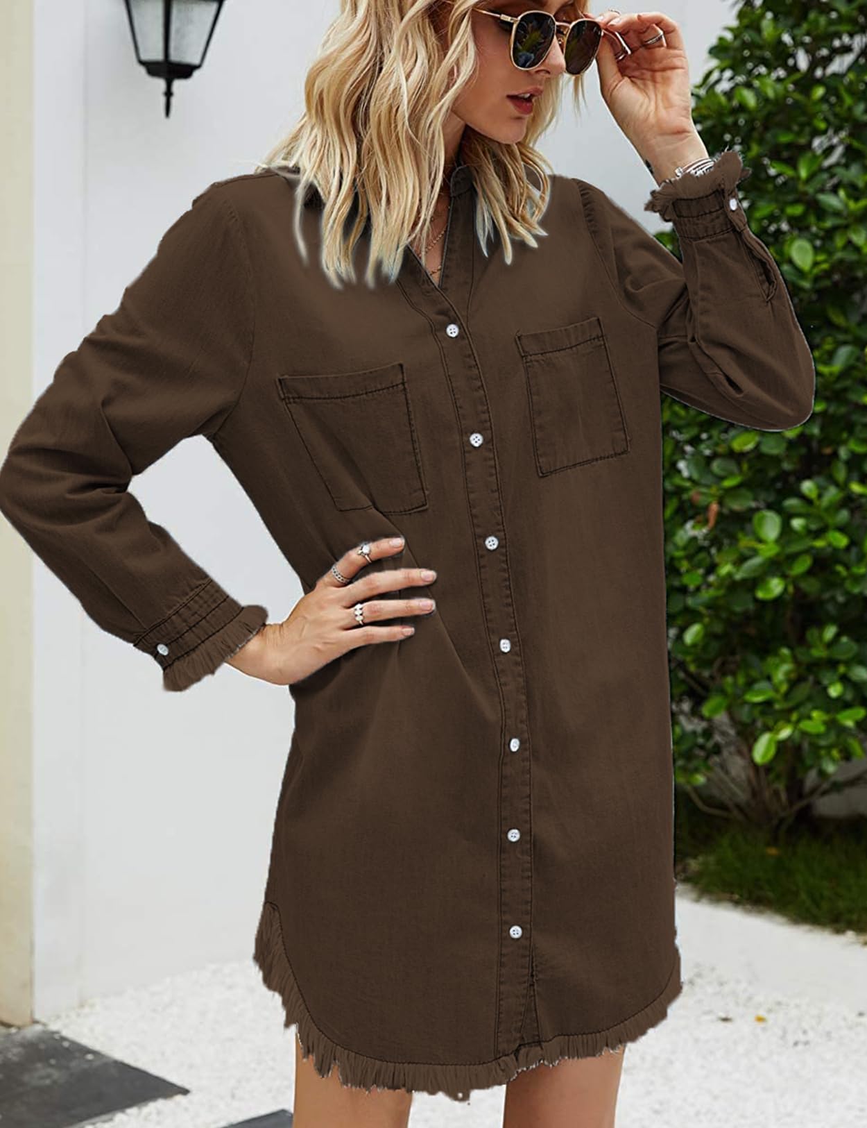 Zilcremo Women Denim Shirt Dresses Long Sleeve Shirt Dresses