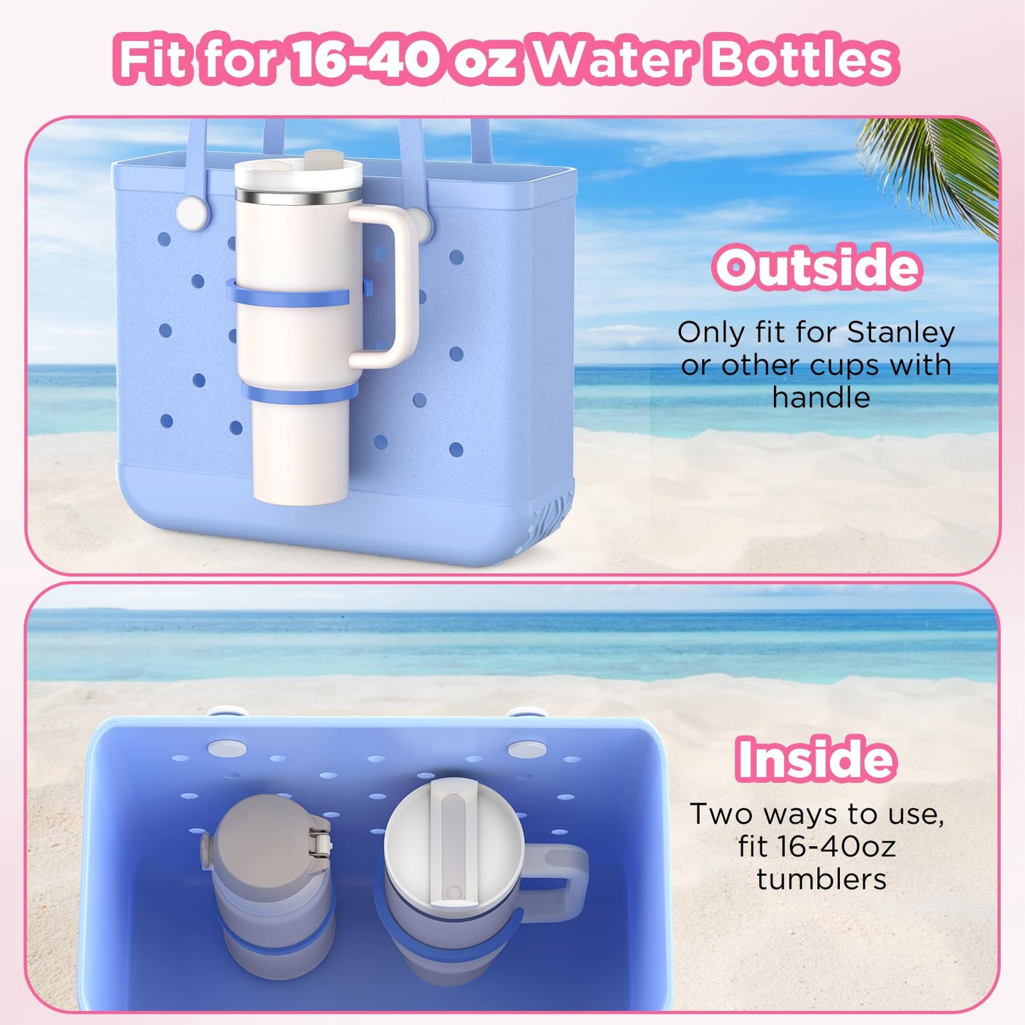 OUTXE 2 Pack Cup Holder for Bogg Bag, Fits 16-40oz Stanley, Insert Drink Holder Attachment Compatible with All Bogg Bags & Simply Southern Beach Tote Bag (40oz-Cream)