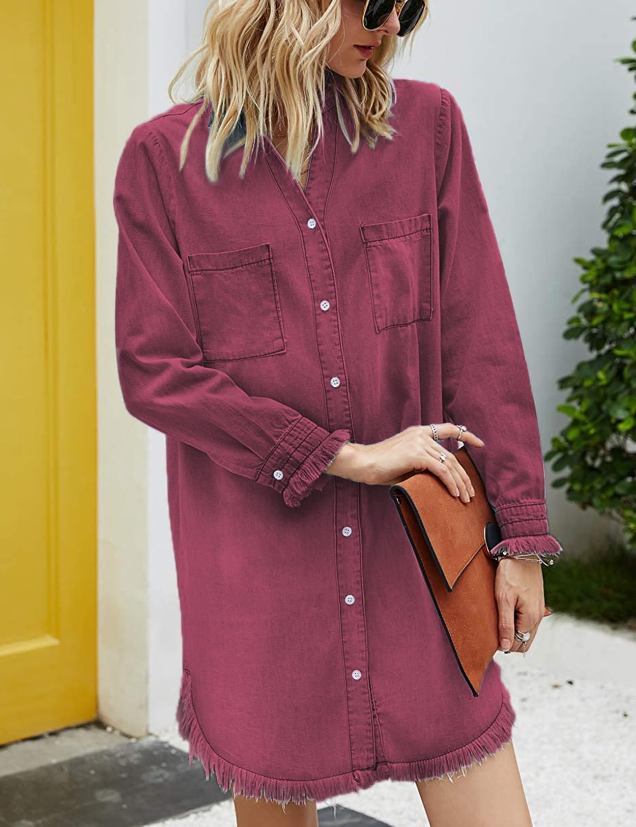 Zilcremo Women Denim Shirt Dresses Long Sleeve Shirt Dresses