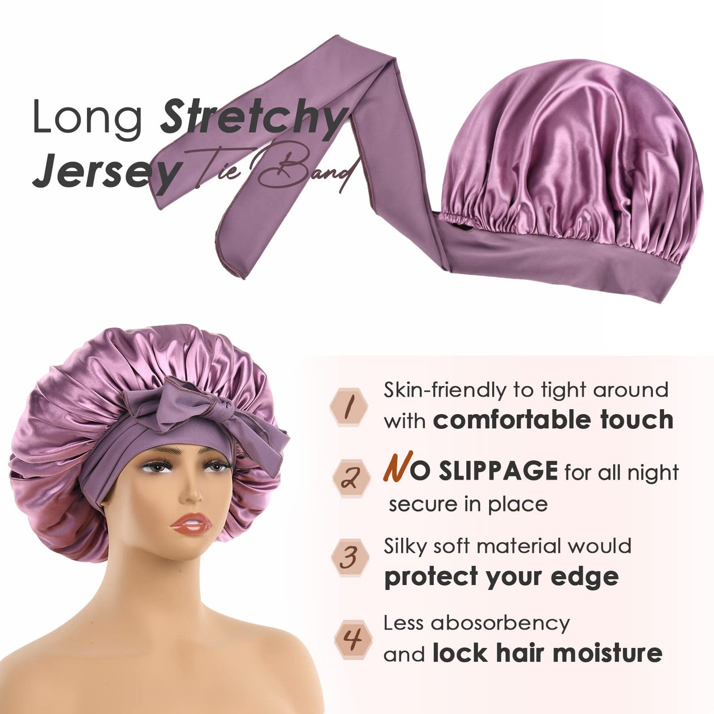 YANIBEST Satin Bonnet Silk Bonnet for Sleeping Double Layer Satin Lined Hair Bonnet with Tie Band Bonnets for Women Natural Curly Hair