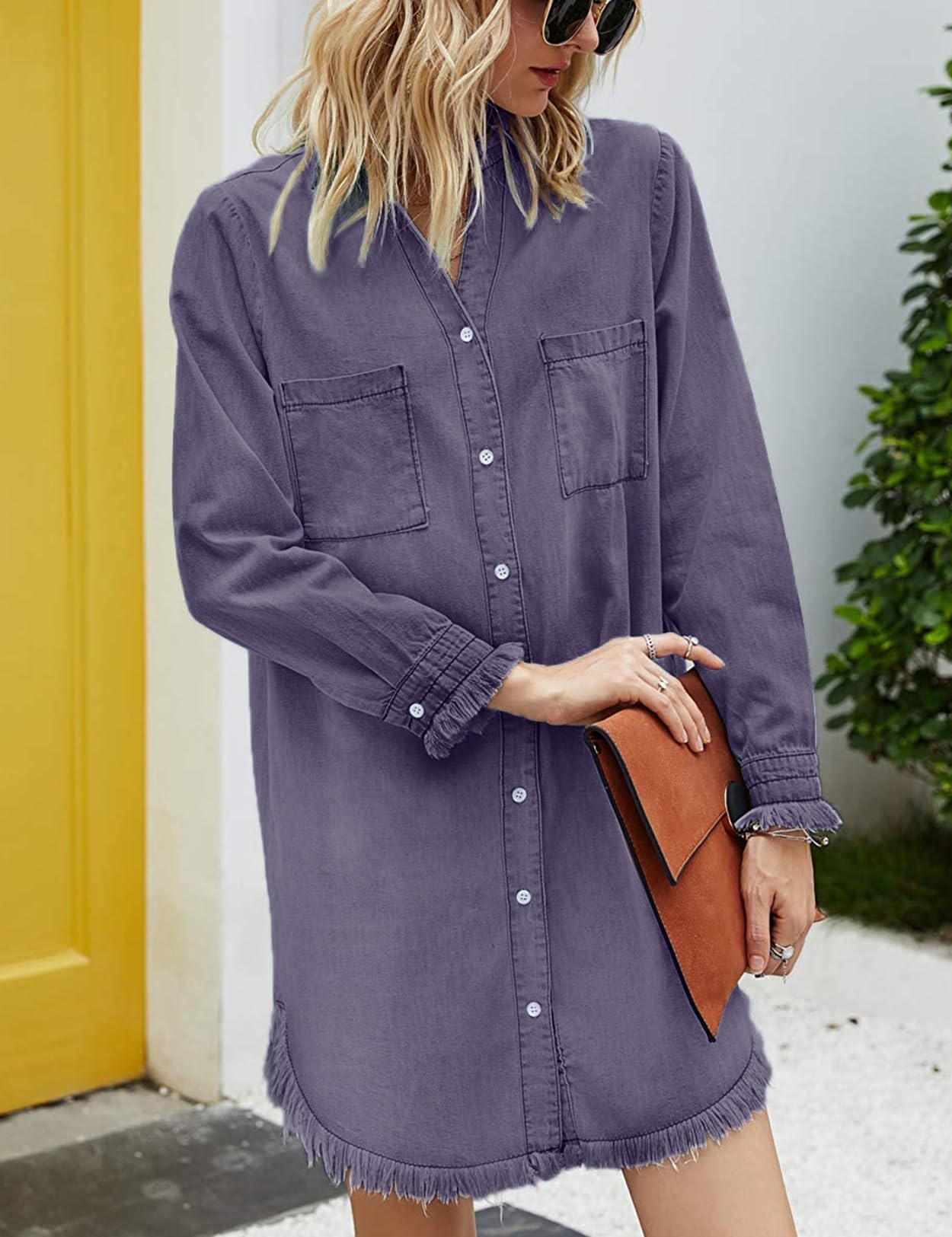 Zilcremo Women Denim Shirt Dresses Long Sleeve Shirt Dresses