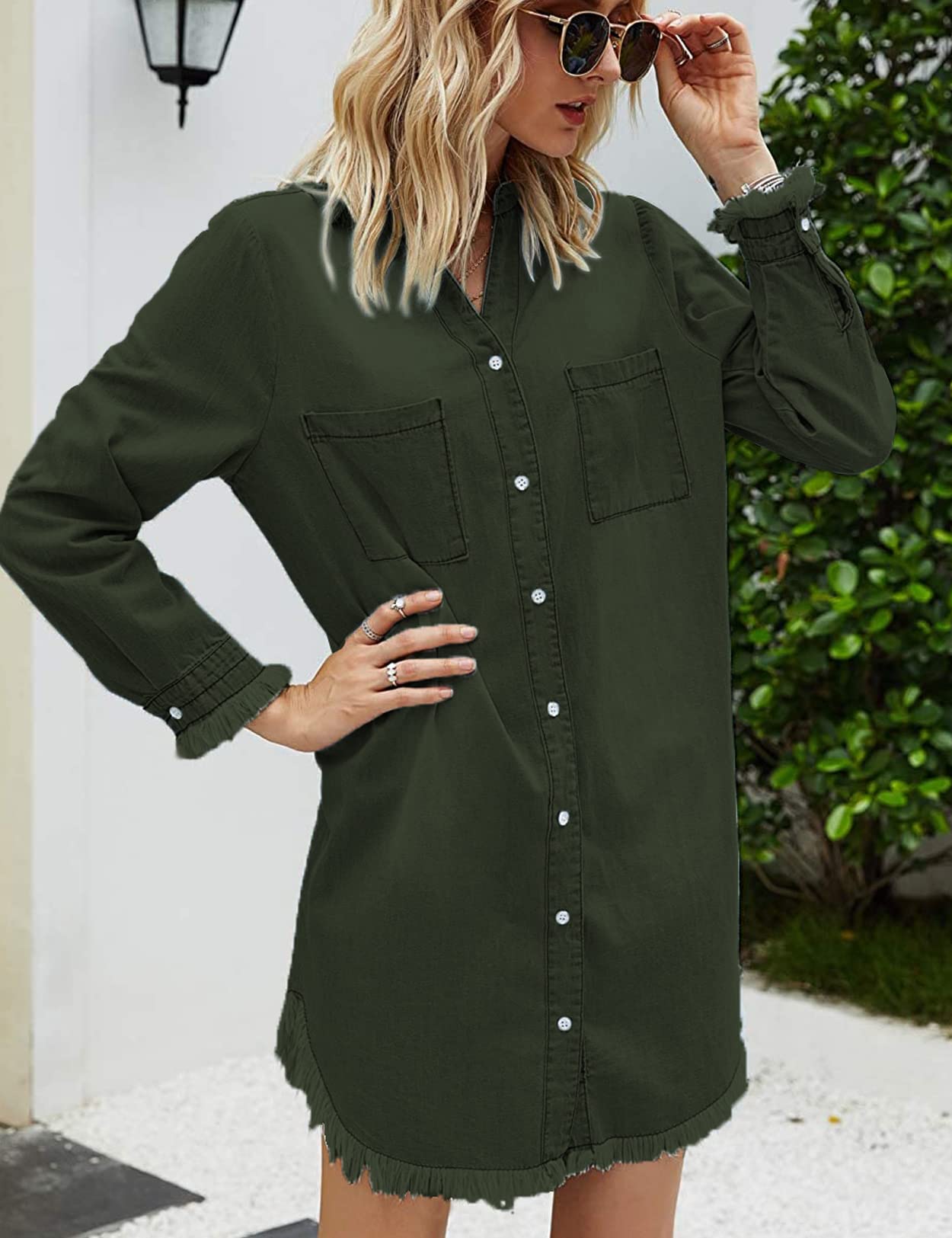Zilcremo Women Denim Shirt Dresses Long Sleeve Shirt Dresses