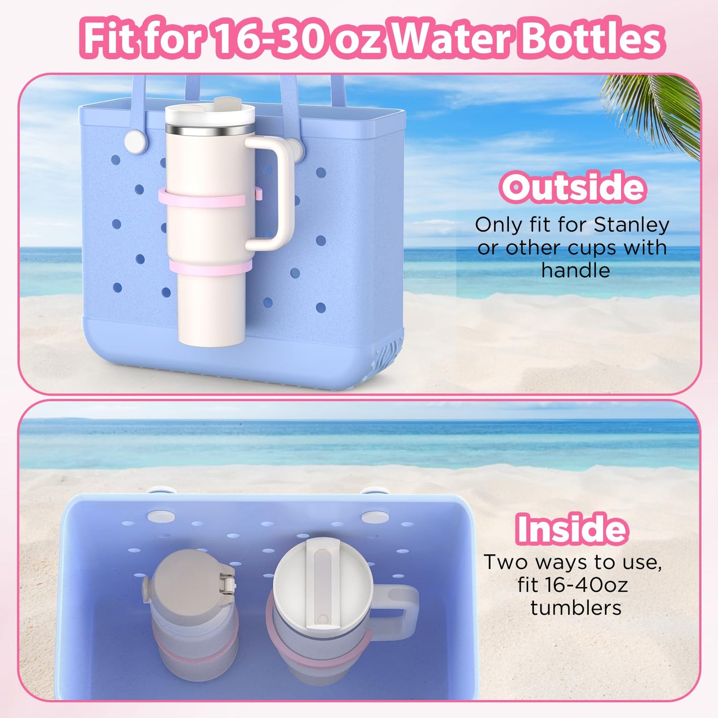 OUTXE 2 Pack Cup Holder for Bogg Bag, Fits 16-40oz Stanley, Insert Drink Holder Attachment Compatible with All Bogg Bags & Simply Southern Beach Tote Bag (40oz-Cream)