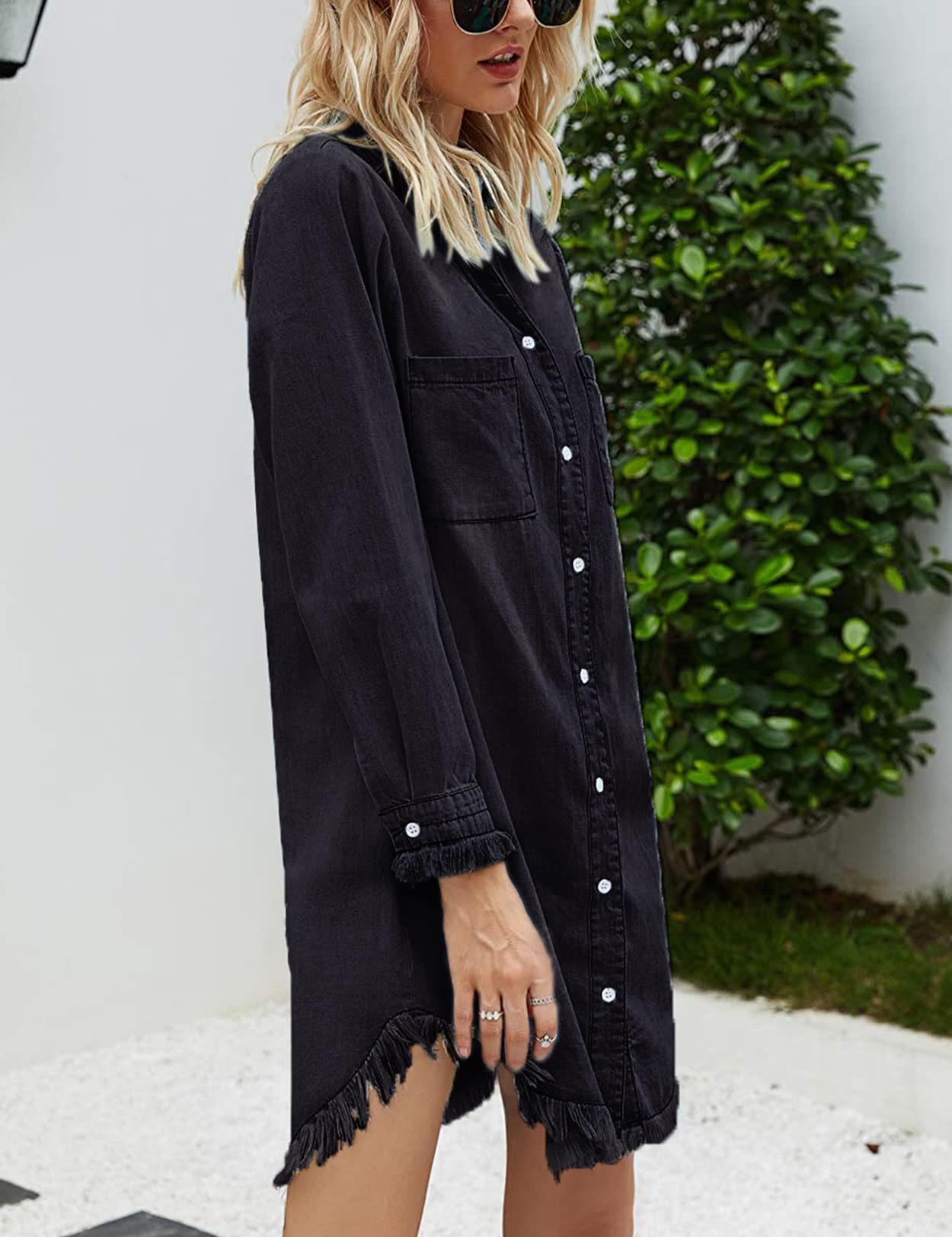 Zilcremo Women Denim Shirt Dresses Long Sleeve Shirt Dresses