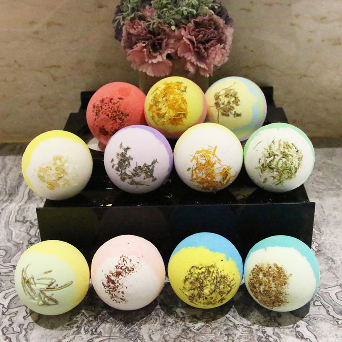 KASTU Bath Bombs Salt Balls,12 PCS Gift Set,Vanilla Menthol Rose Extract Essential Oils,Moisturizing Dry Skin,Fizzy Spa,Relaxing,Bubble Bath Bomb for Gifts Idea for Men Women