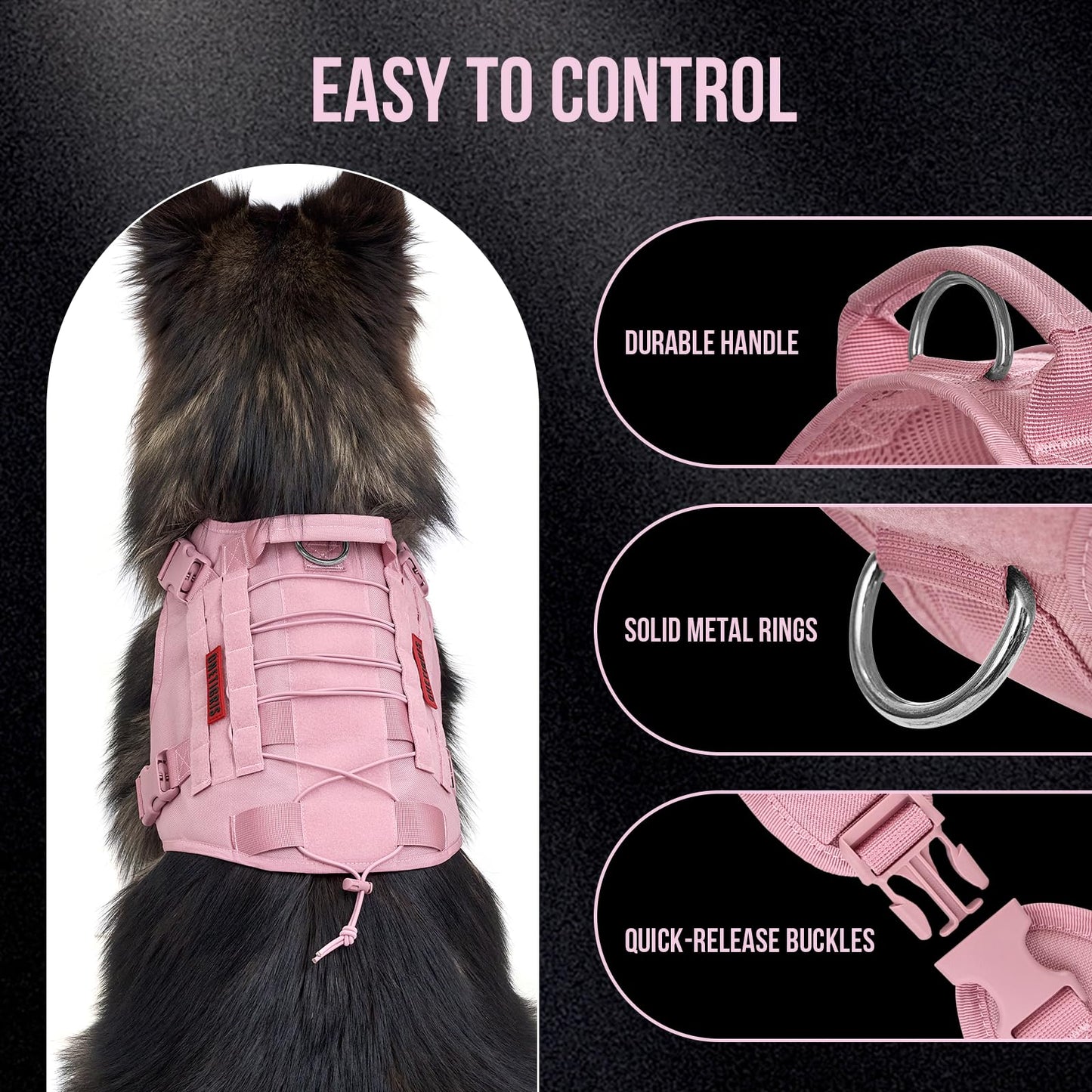 OneTigris Tactical Dog Harness - Fire Watcher Comfortable Patrol Vest (Black, Medium)
