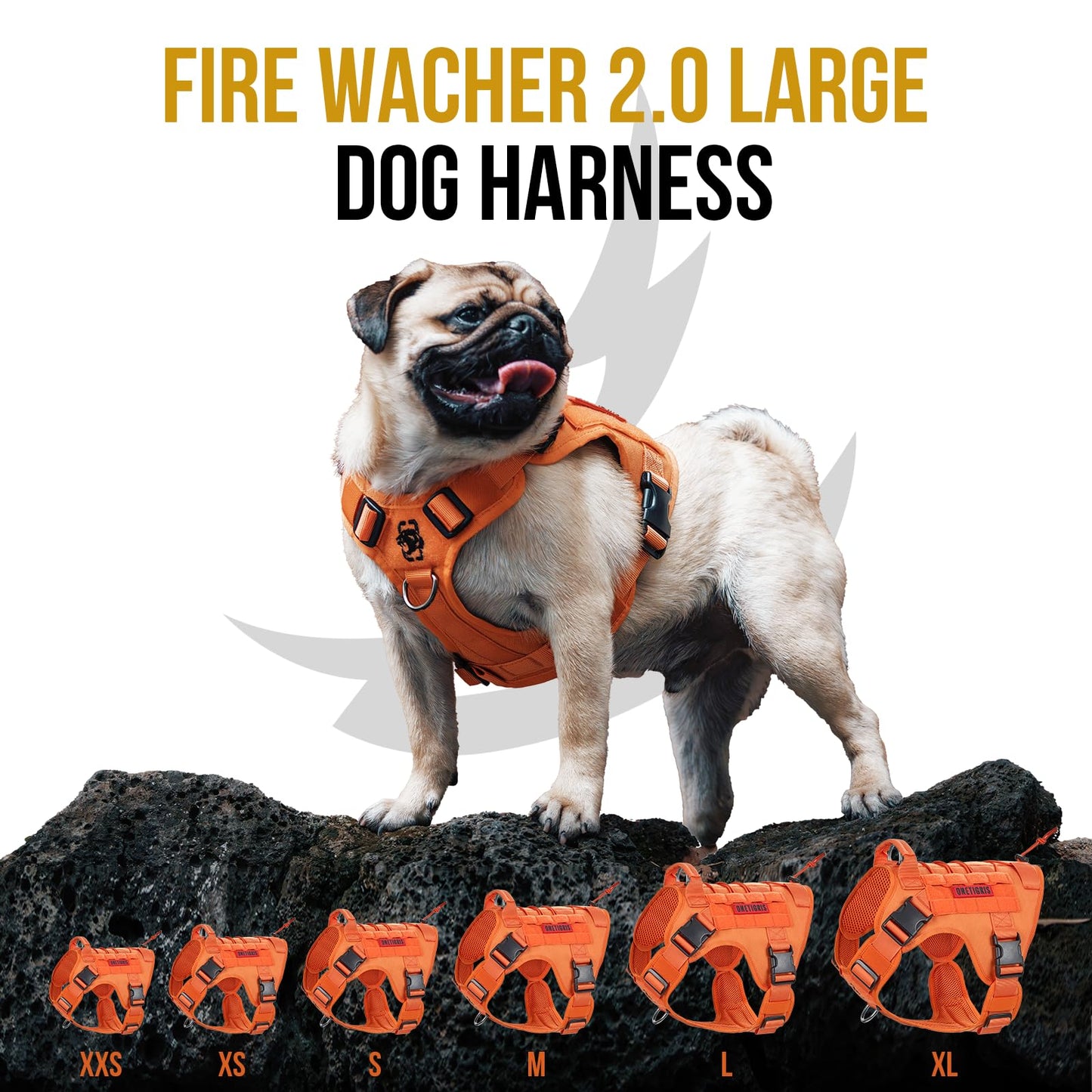 OneTigris Tactical Dog Harness - Fire Watcher Comfortable Patrol Vest (Black, Medium)