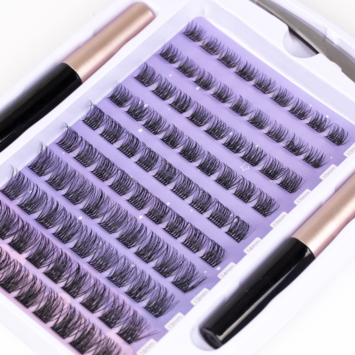 Lash Extension Kit 72 Cluster Individual Lashes Natural with Lash Bond and Seal Super Hold Eyelash Tweezers Lash Glue Remover Easy to Remove Lash Clusters Kit DIY at Home 10-16mm C/D Curl - OP01