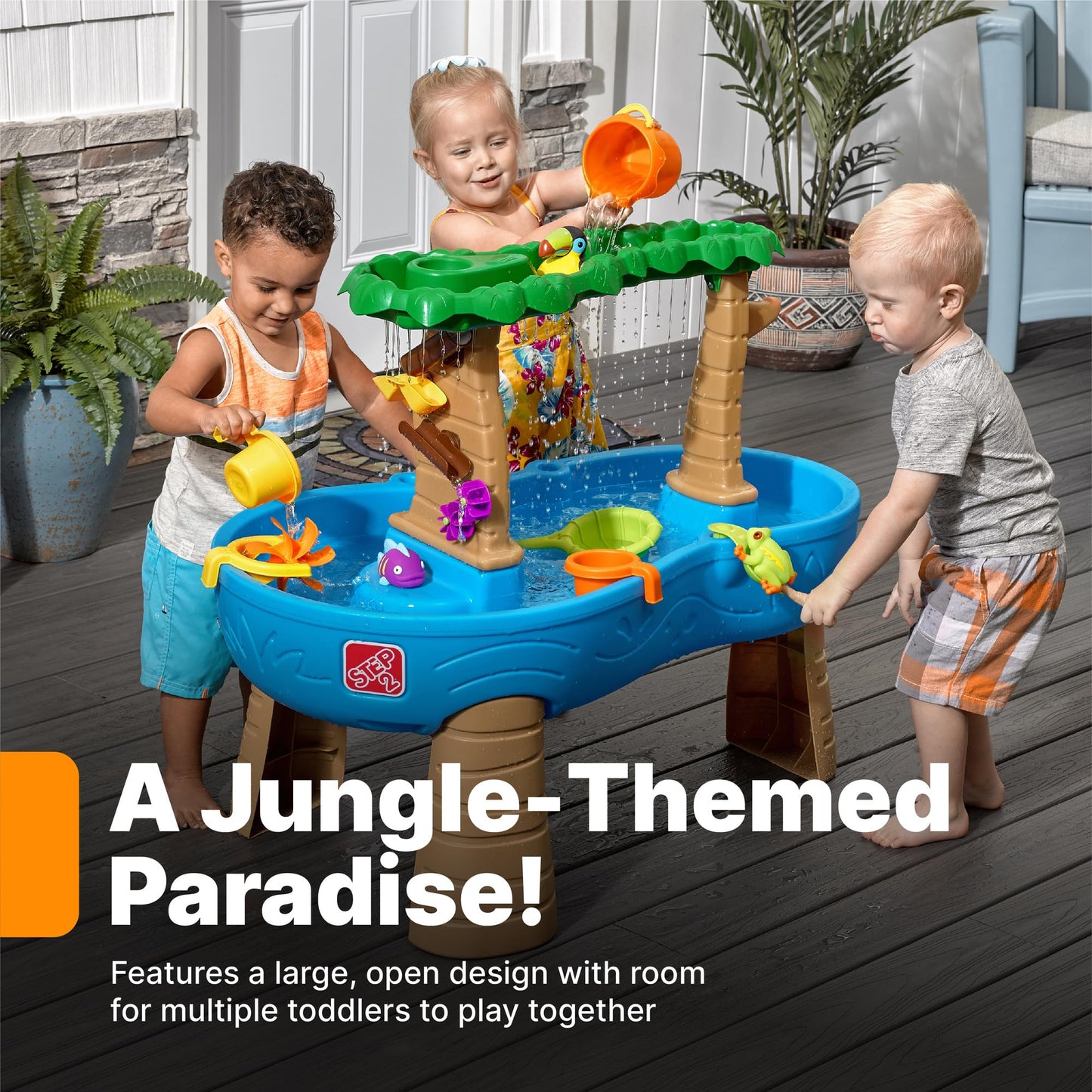 Step2 Rain Showers Splash Pond Toddler Water Table, Kids Water and Sand Activity Sensory Playset, Summer Outdoor Toys, 13 Piece Toy Accessories, For Toddles 1.5+ Years Old