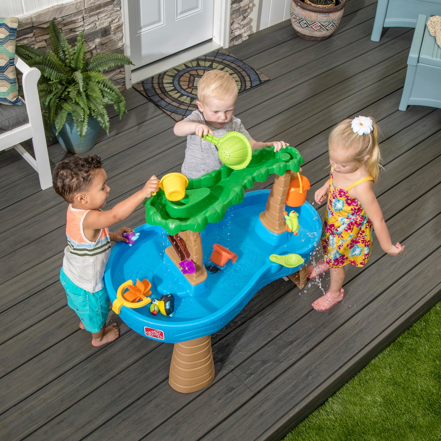Step2 Rain Showers Splash Pond Toddler Water Table, Kids Water and Sand Activity Sensory Playset, Summer Outdoor Toys, 13 Piece Toy Accessories, For Toddles 1.5+ Years Old