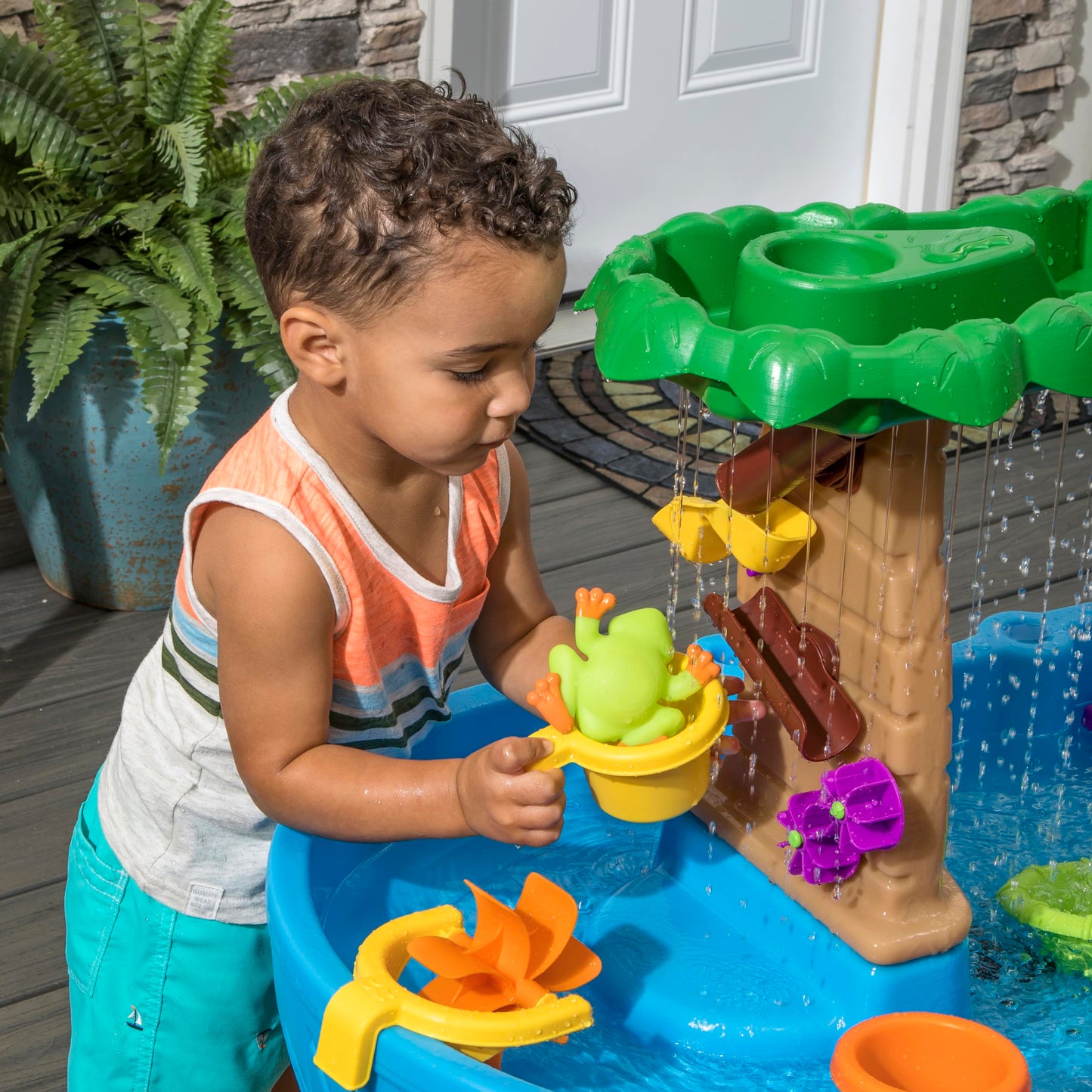 Step2 Rain Showers Splash Pond Toddler Water Table, Kids Water and Sand Activity Sensory Playset, Summer Outdoor Toys, 13 Piece Toy Accessories, For Toddles 1.5+ Years Old