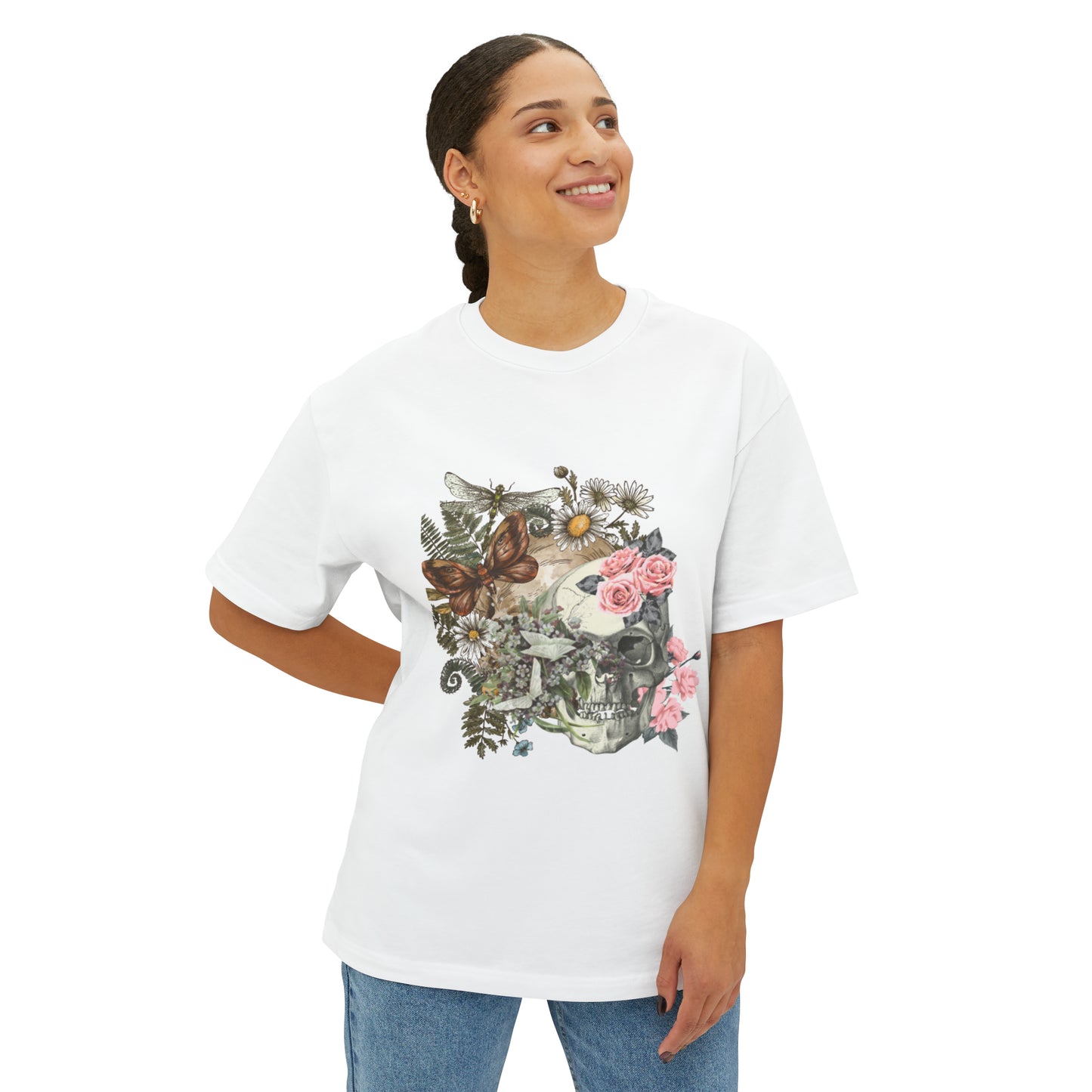 Vintage Skull Flower Graphic Tee Shirt