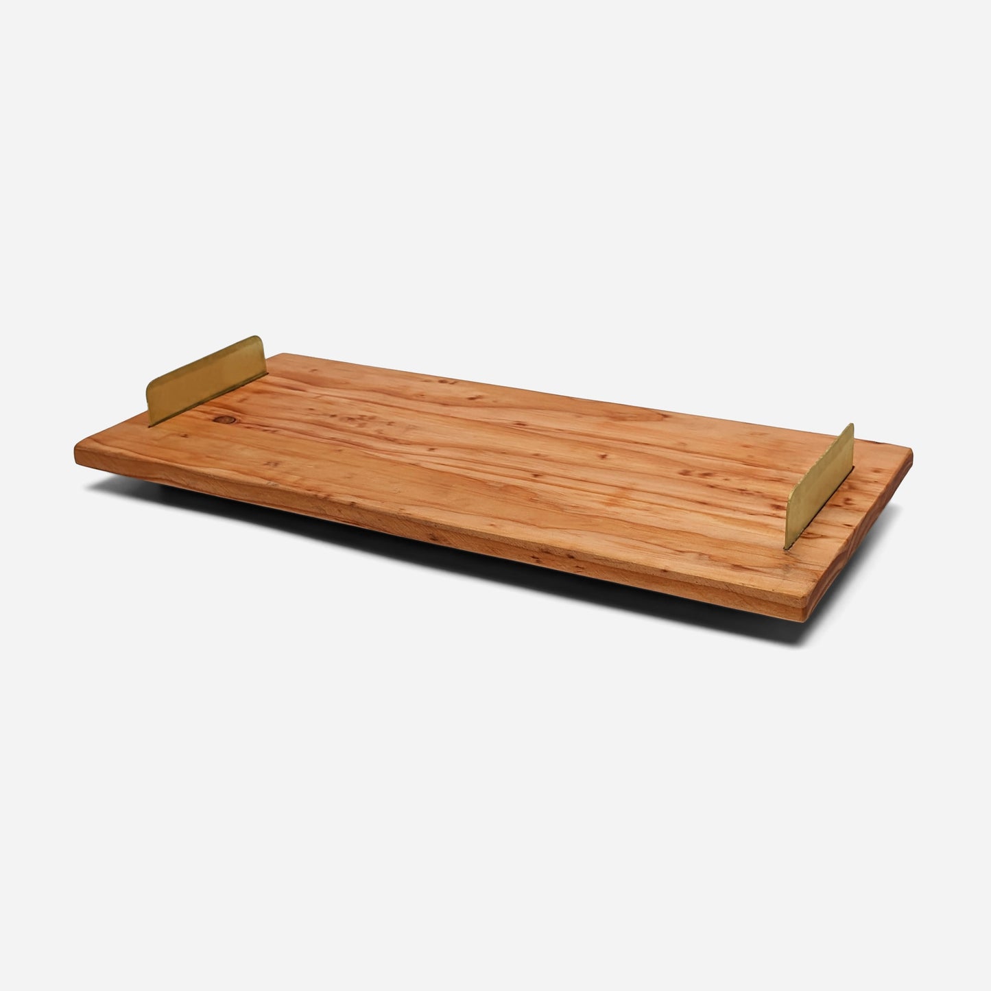 UNIQUE DOUG FIR WOOD TRAY WITH BRASS HANDLES