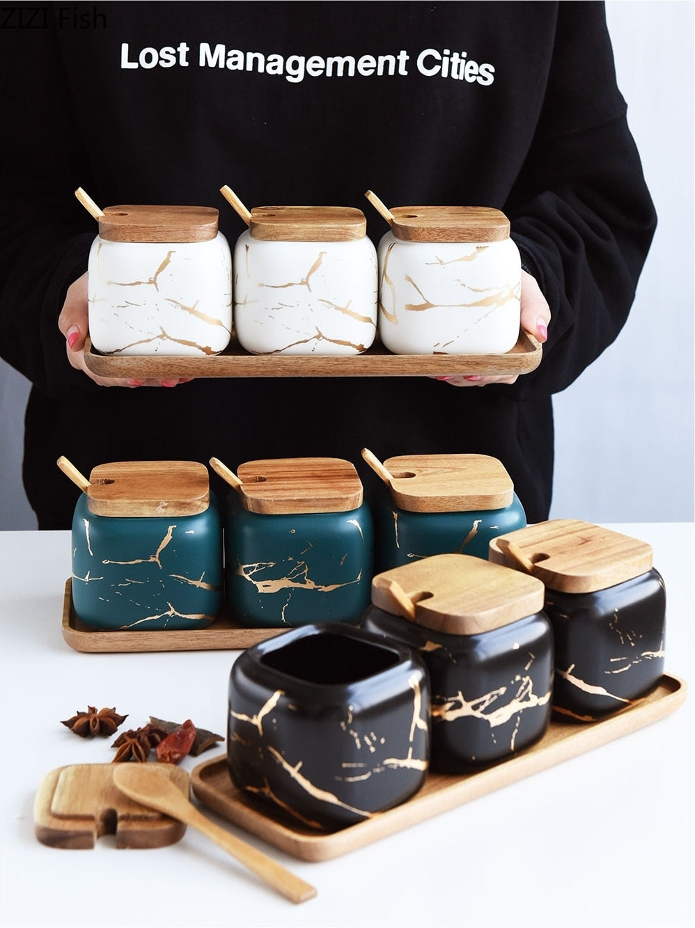 Marble Pattern Ceramic Spice Jars