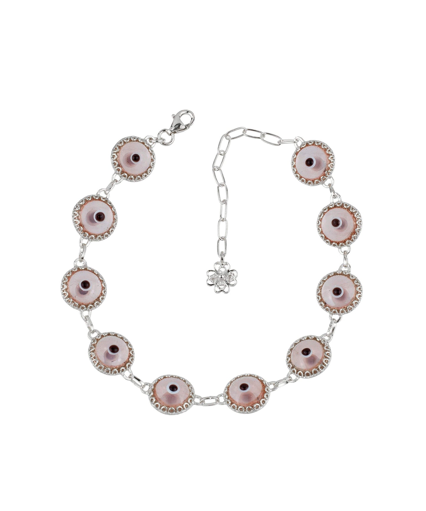 Pink Evil Eye Sterling Silver Woman Adjustable Link Bracelet