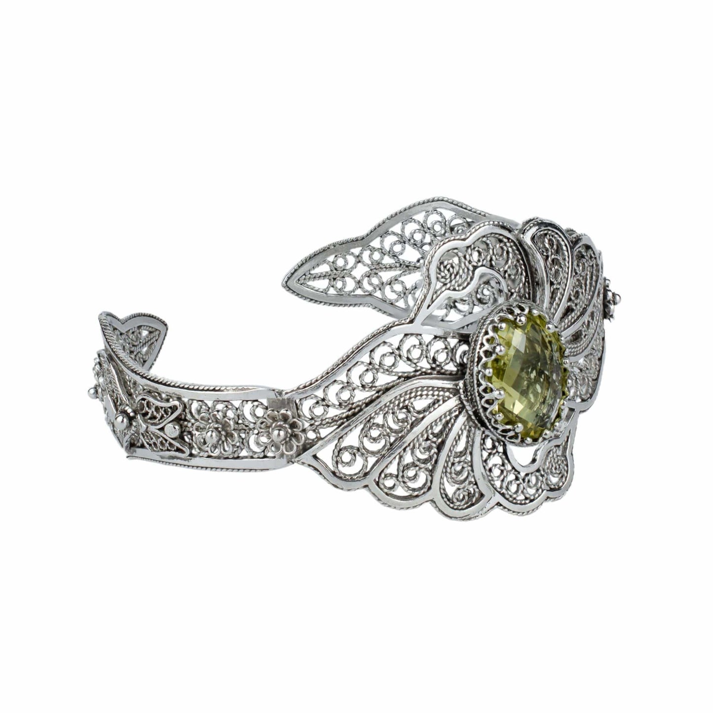 Filigree Art Lemon Quartz Gemstone Double Swan Figured Women Silver