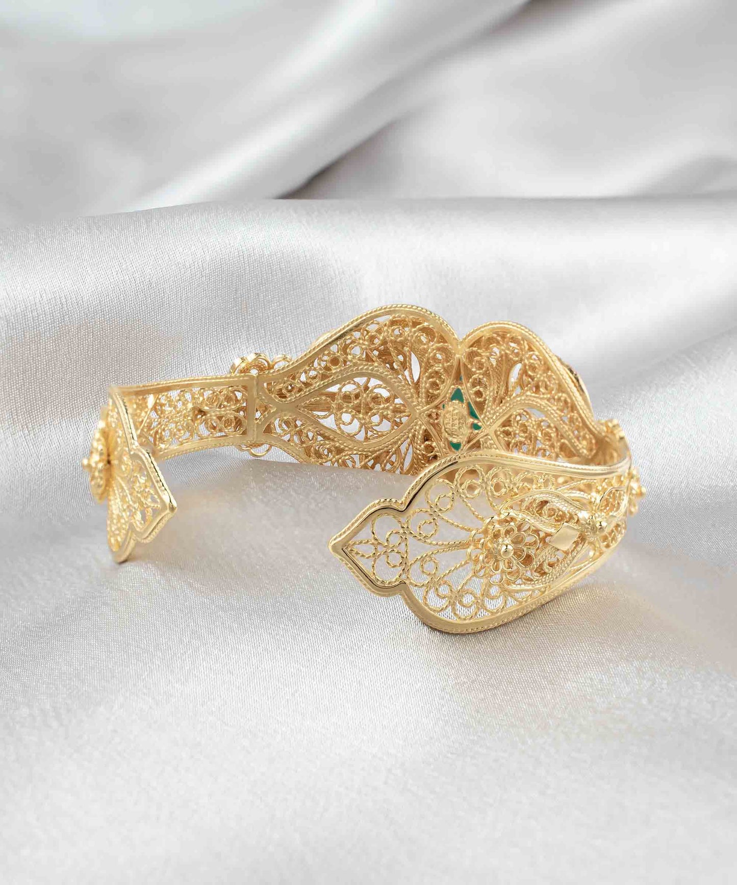 Gold Plated Sterling Silver Filigree Art Green Agate Gemstone Women