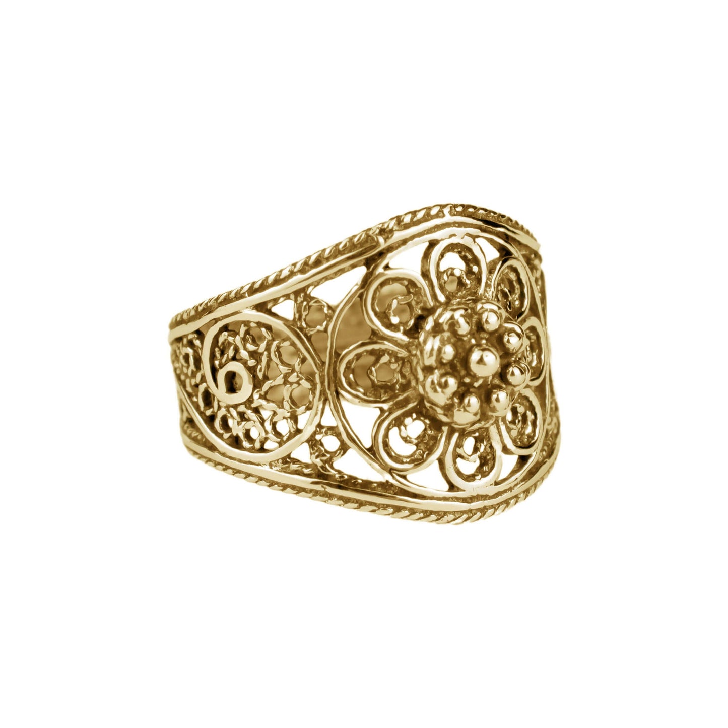 Filigree Art Lace Embroidery Women Gold Plated Silver Cocktail Ring
