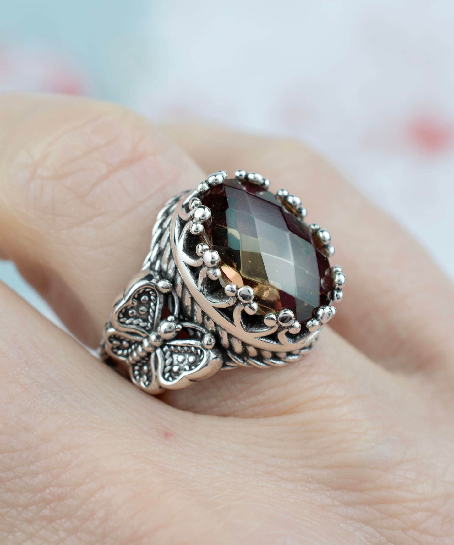 Alexandrite Gemstone Filigree Art Double Butterfly Detailed Women