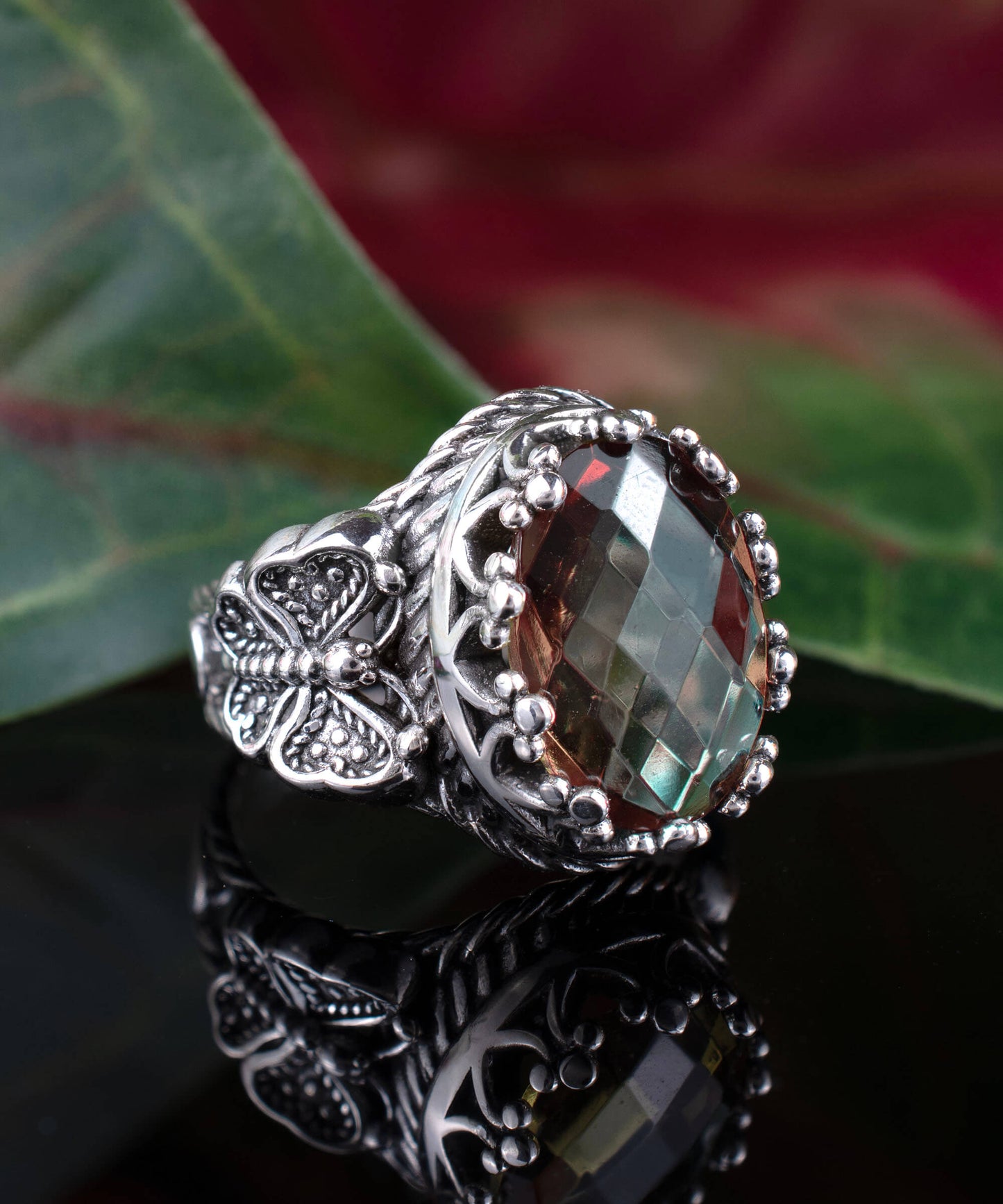 Alexandrite Gemstone Filigree Art Double Butterfly Detailed Women
