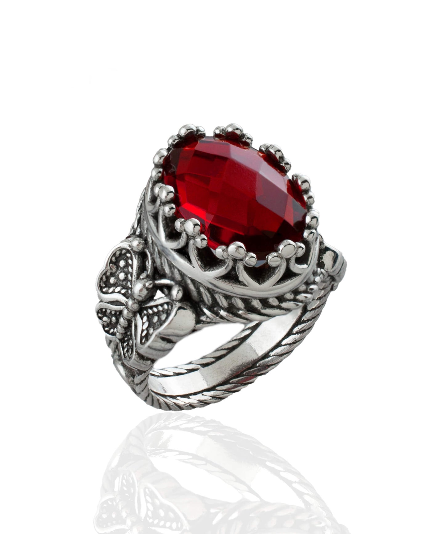 Ruby Quartz Gemstone Filigree Art Double Butterfly Detailed Women