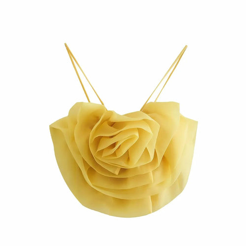 Big Flower Organza Kitted Yellow Crop Top Cami for Women