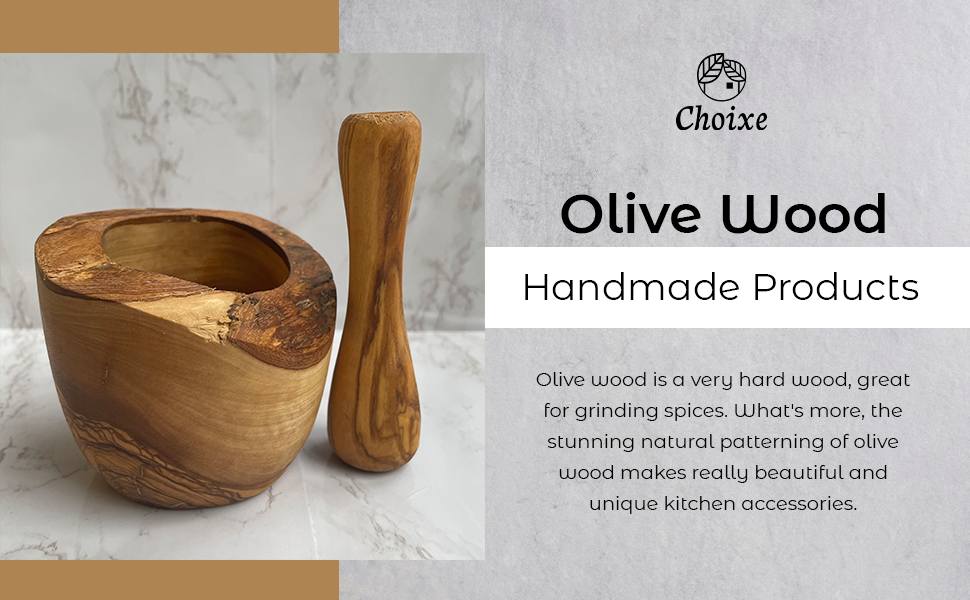 Olive Wood Rustic Mortar and Pestle for Grinding