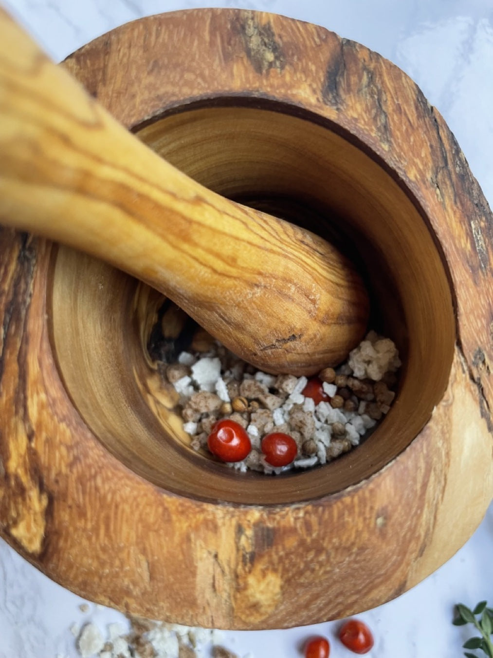 Olive Wood Rustic Mortar and Pestle for Grinding