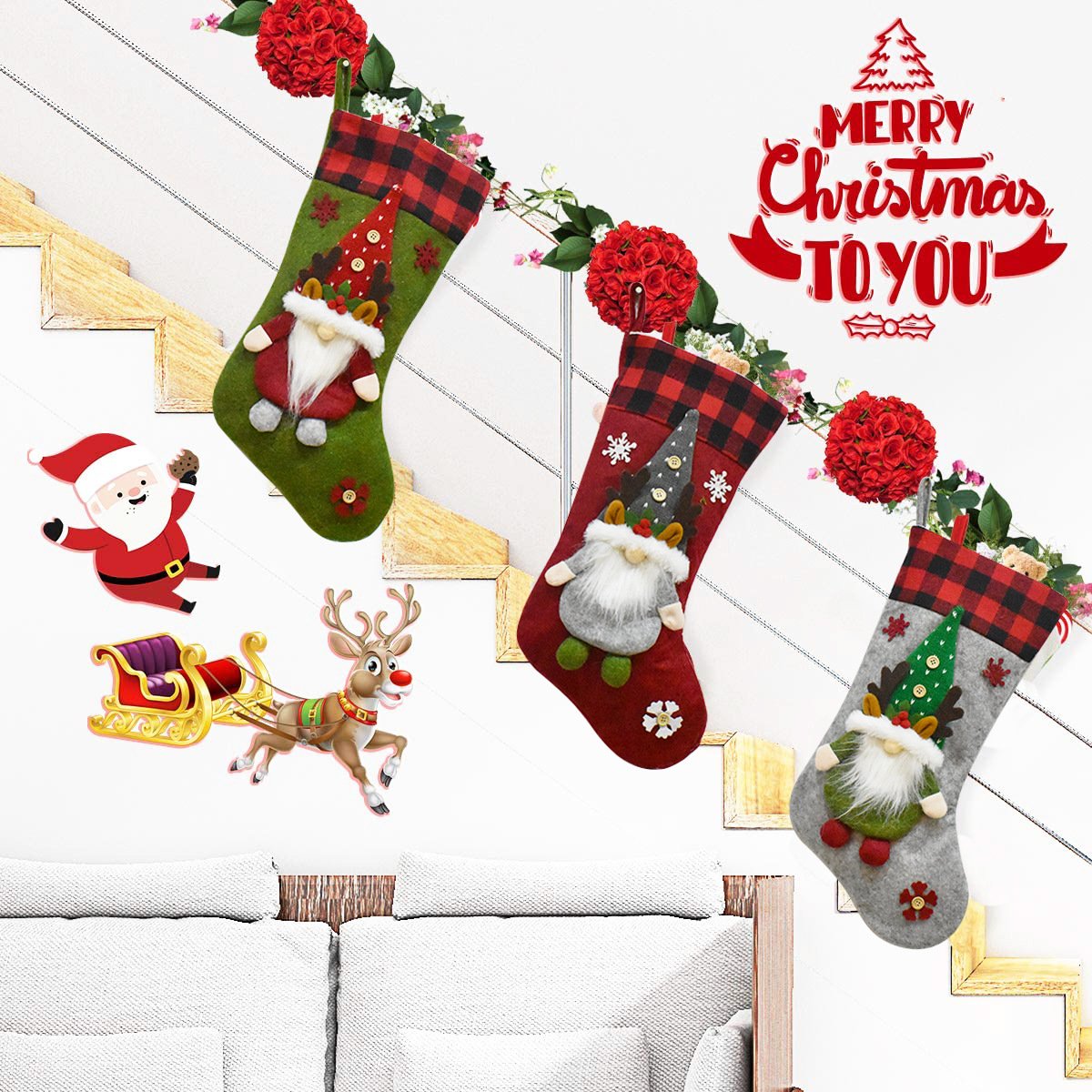 Santa Stockings Faceless Doll Stocking Candy Gift Bag