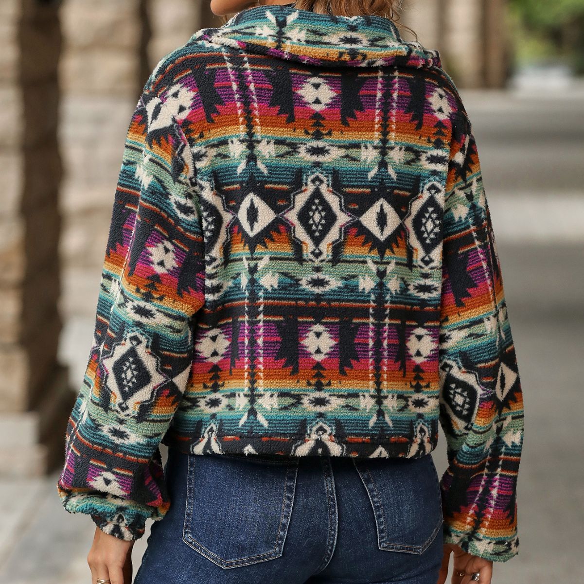 Autumn Winter Women Clothing National Printed Loose Long Sleeves Short