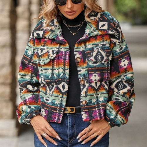 Autumn Winter Women Clothing National Printed Loose Long Sleeves Short