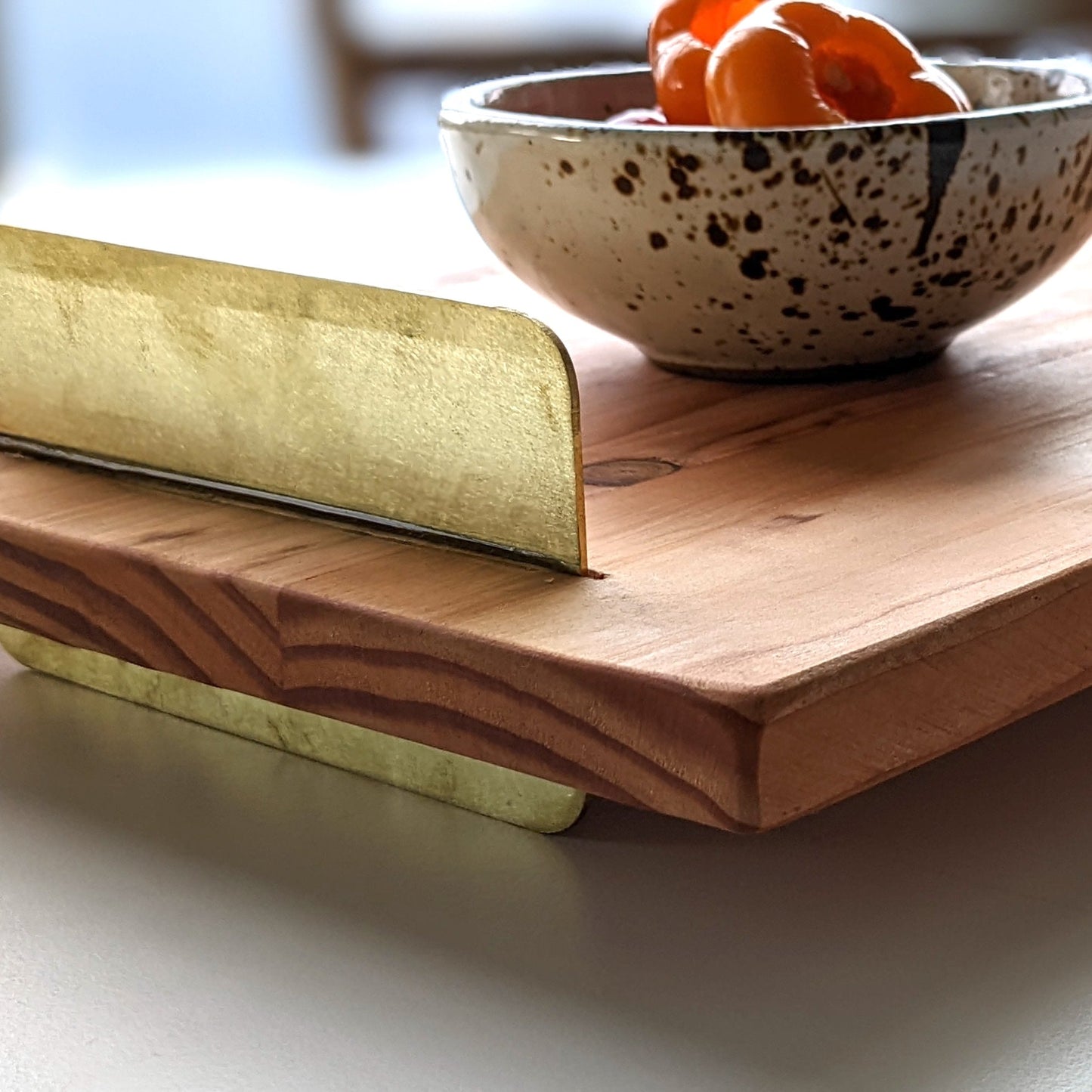 UNIQUE DOUG FIR WOOD TRAY WITH BRASS HANDLES