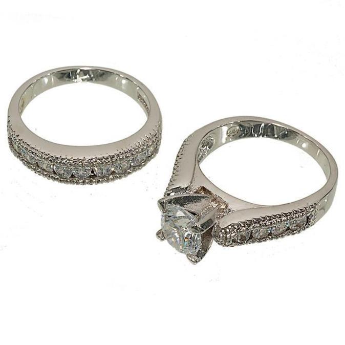 Designer Two-Piece Wedding Set High-Mount Solitaire Rings